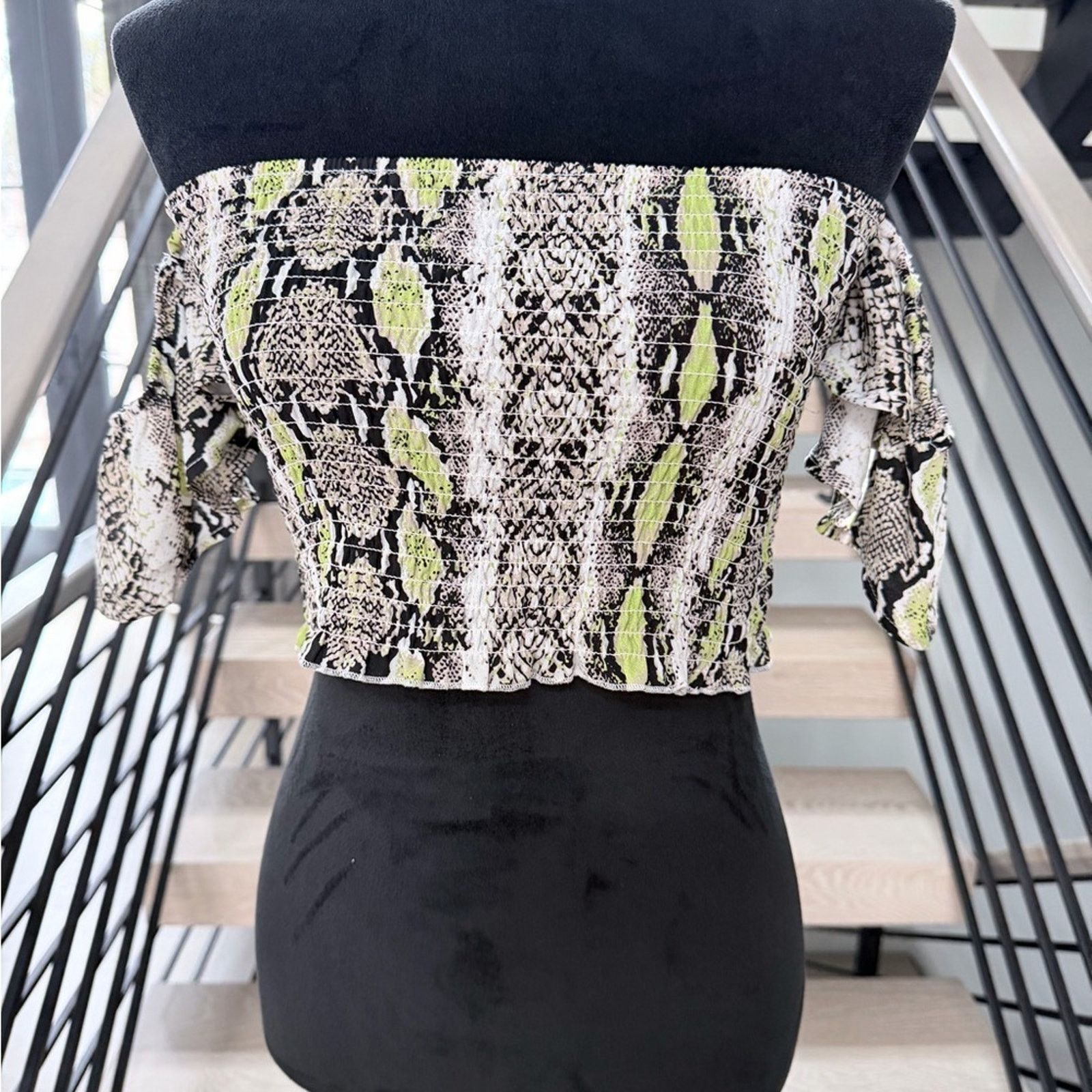 Other New Y2K Lime Snake Print Off-Shoulder Smoked Crop Top size S Size S / US 4 / IT 40 - 1 Thumbnail