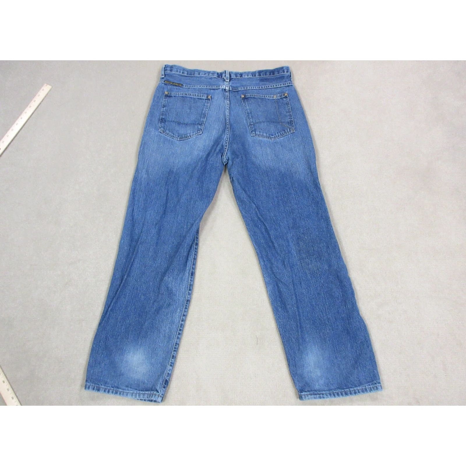 Nautica VINTAGE Nautica Jeans Mens 34x30 Relaxed Straight Baggy Wide Leg Dark Blue Cotton Denim Logo Pockets 90s Mens Size US 34 / EU 50 - 6 Thumbnail