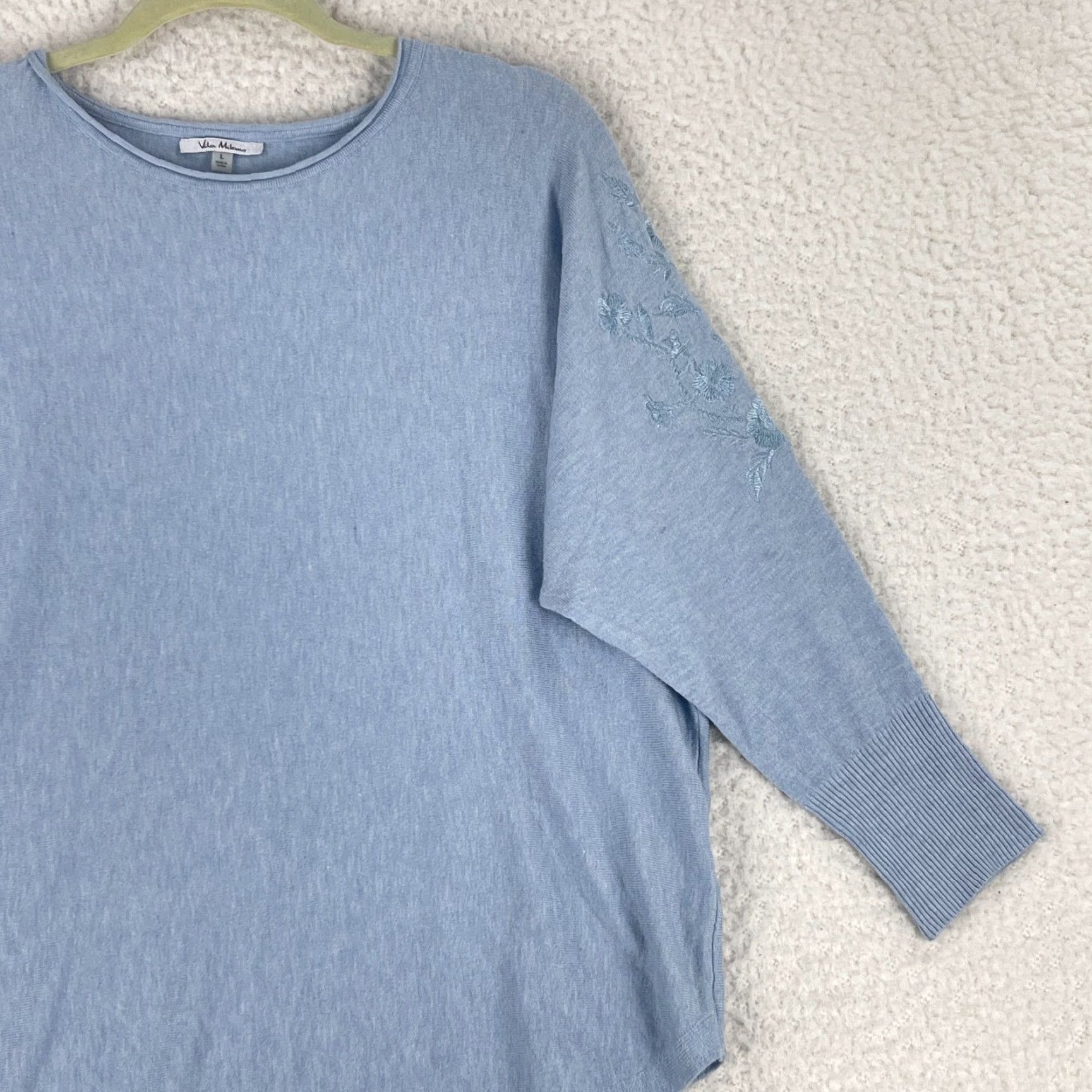 Vintage Vila Milano Blue Knit Shirt Womens Large Embroidered 3/4 Sleeve Pullover Casual Size L / US 10 / IT 46 - 3 Thumbnail