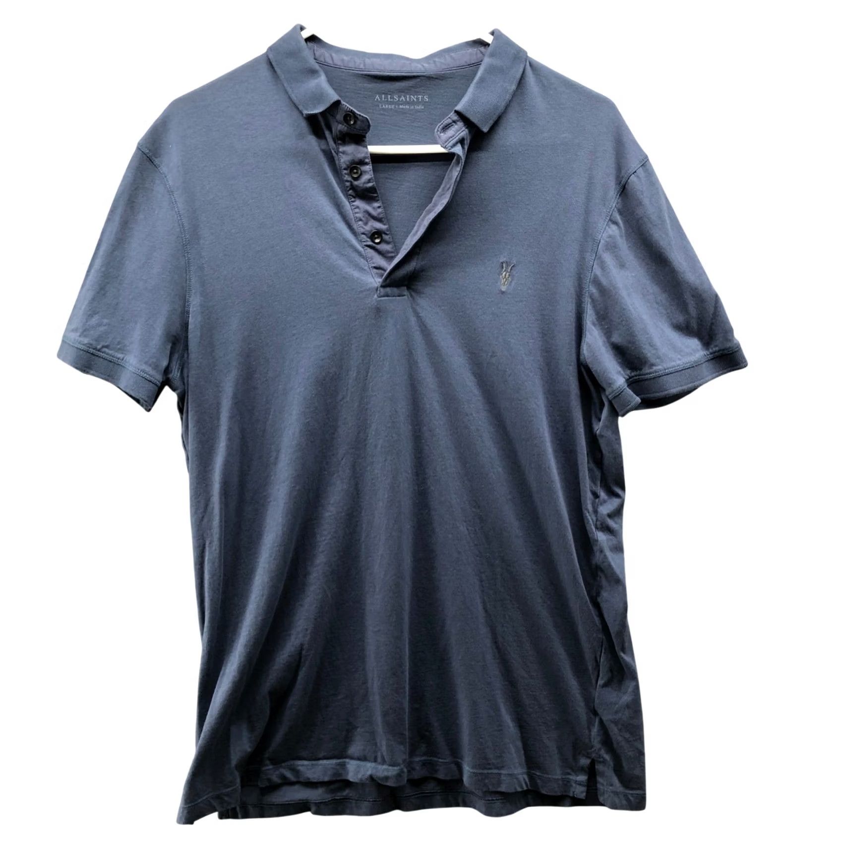 Allsaints AllSaints Vidal Polo Shirt Mens L Blue Short Sleeve Embroidered Logo Ramskull Size US L / EU 52-54 / 3 - 2 Thumbnail