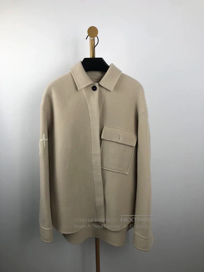 Jil Sander size 38 Khaki Embroidered Logo Wool Coat