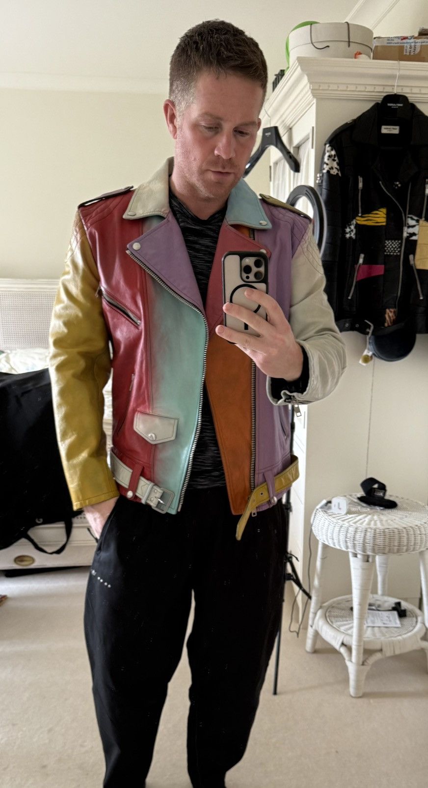 Celine $6.4k FW21 Celine multicolour leather biker jacket couture Size US L / EU 52-54 / 3 - 7 Thumbnail