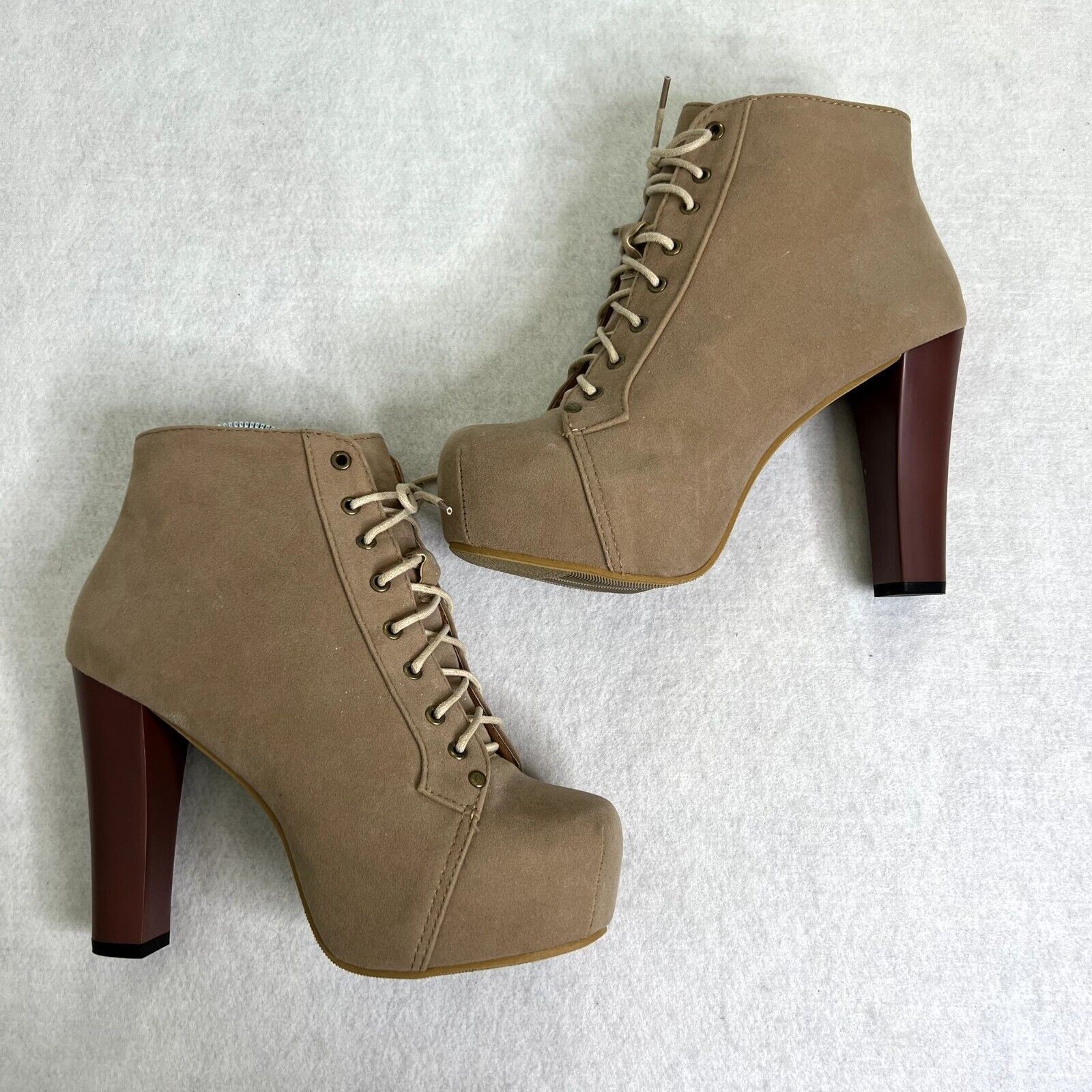 Other Tan Platform Heel Lace Up Ankle Booties Size US 7.5 / IT 37.5 - 2 Thumbnail