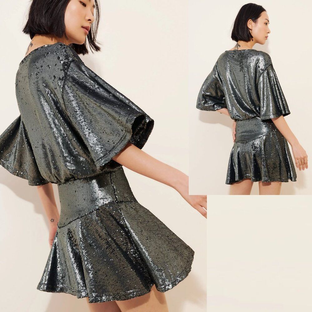 Free People Free People Manuka Sequin Mini Silver Dress Size XS Size XS / US 0-2 / IT 36-38 - 2 Thumbnail