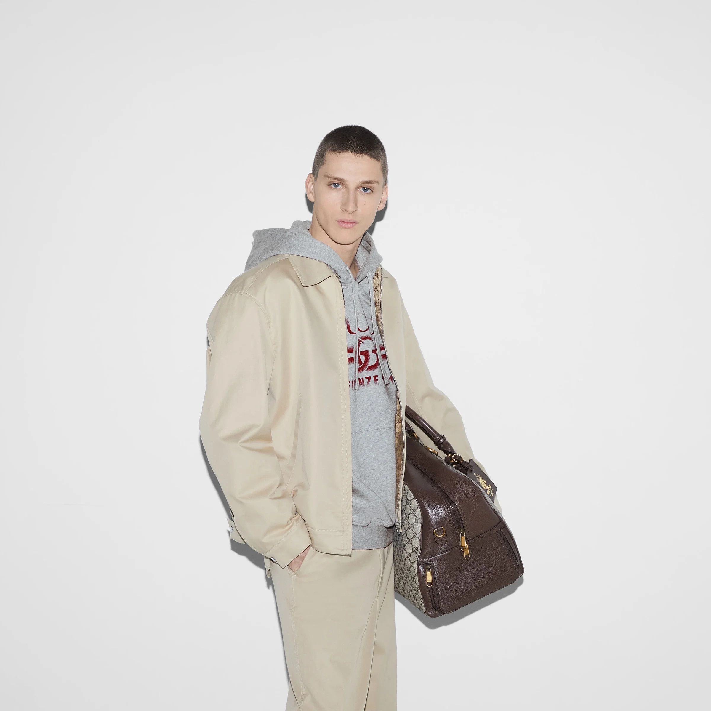 Gucci oc11z0226 Printed Cotton Jersey Hooded Sweatshirt Gray Size US XXL / EU 58 / 5 - 6 Thumbnail