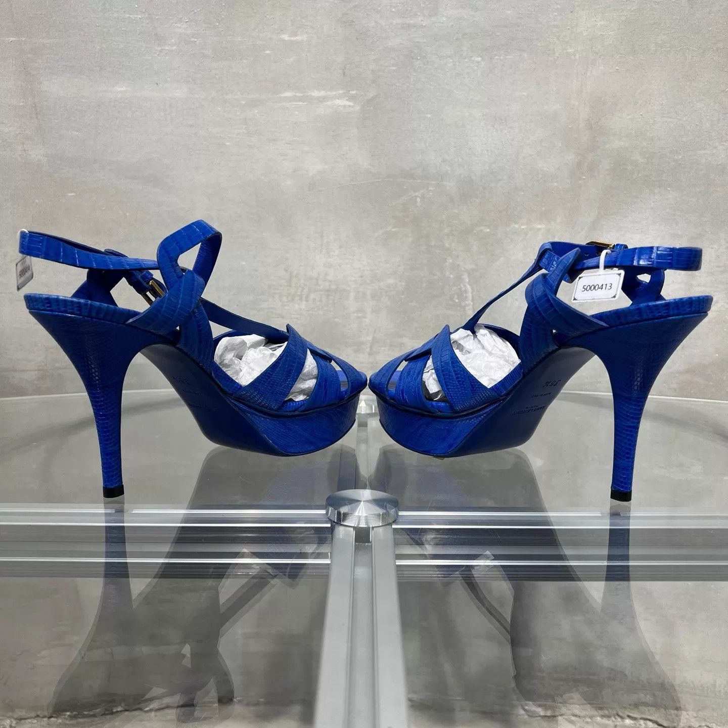 Yves Saint Laurent YSL Women's Blue Heeled Sandals 38.5 EU Size US 8 / IT 38 - 5 Thumbnail