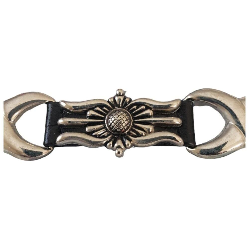 Designer Vintage Ladies Captive Black & Silver Heavy Leather Belt Size ONE SIZE - 4 Thumbnail