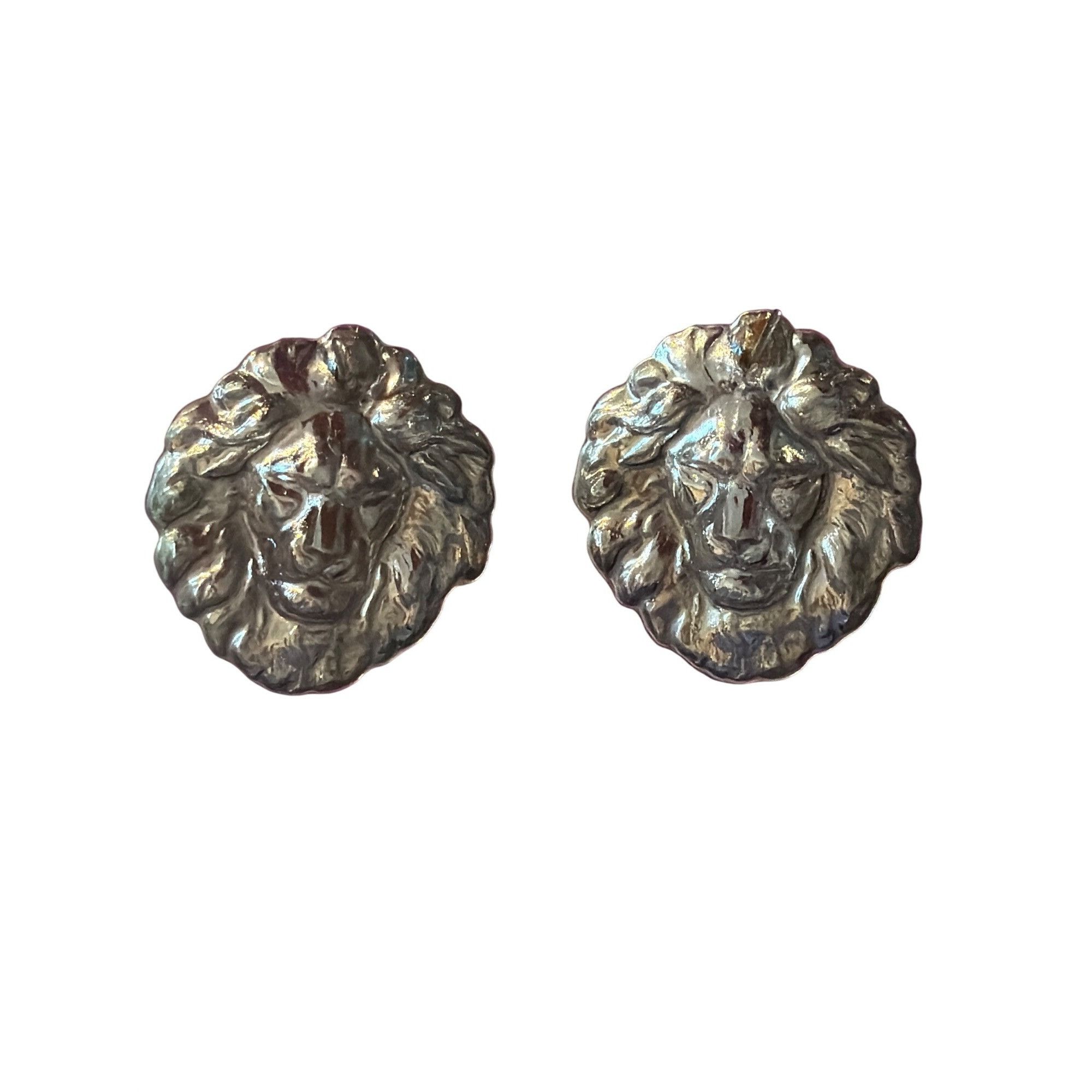 Other Vintage Silver Tone Pierced Lion Head Earrings Textured 1.25 Size ONE SIZE - 4 Thumbnail