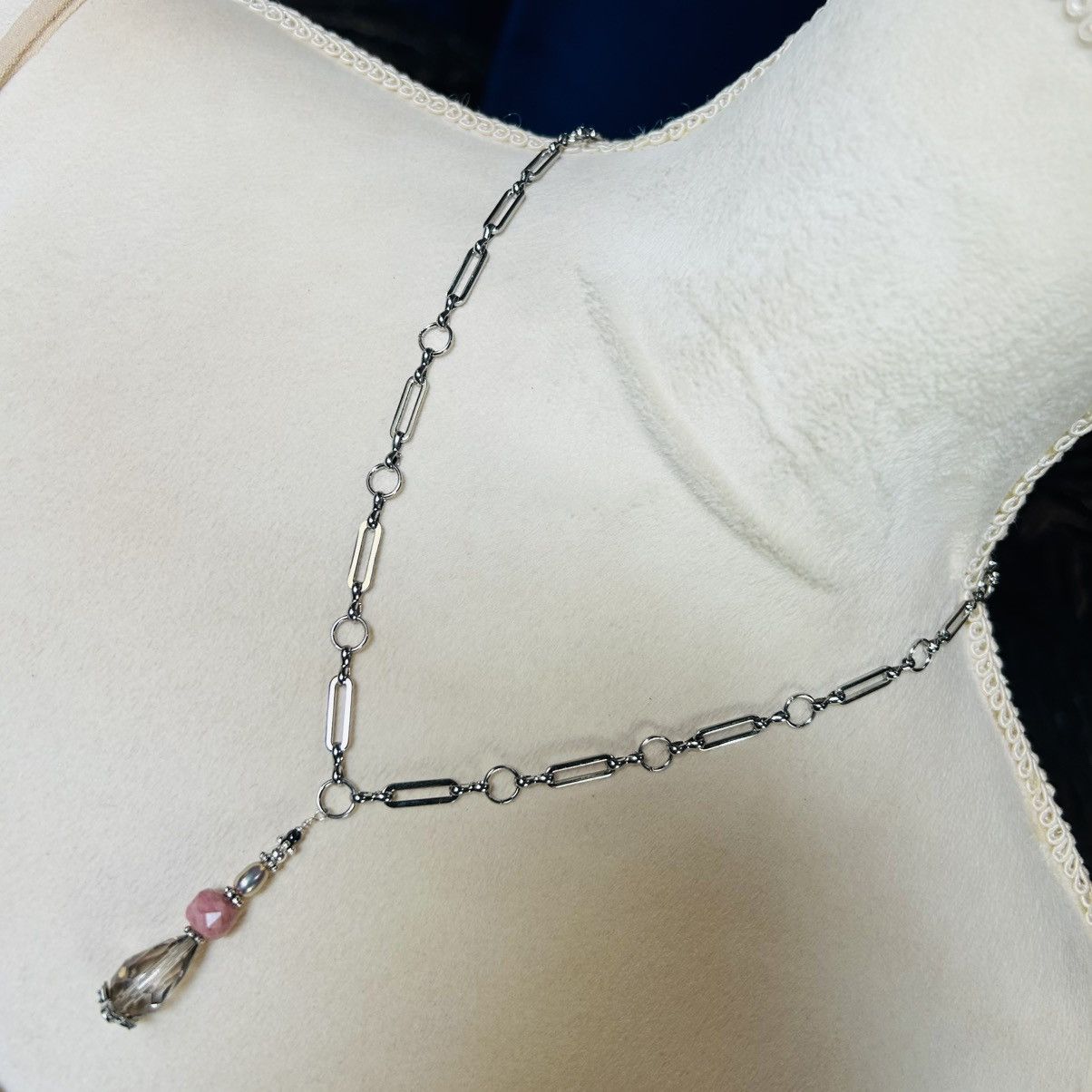 Handmade Handcrafted rutilated quartz rhodonite elbaite pendant chain Size ONE SIZE - 1 Thumbnail