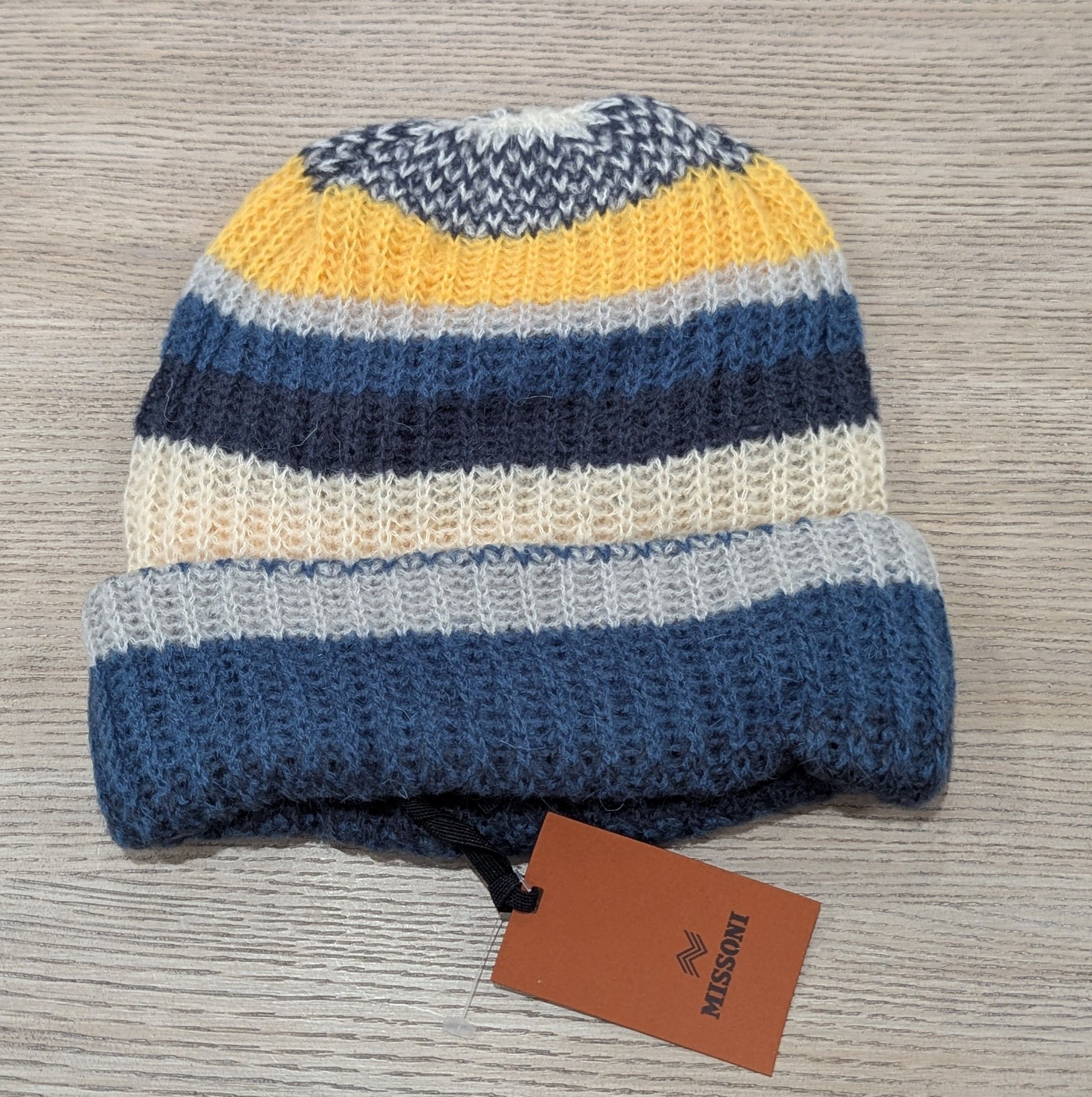 Missoni MISSONI Striped Mohair Blend Cuff Knit Beanie Hat Blue/Multi Size ONE SIZE - 1 Thumbnail