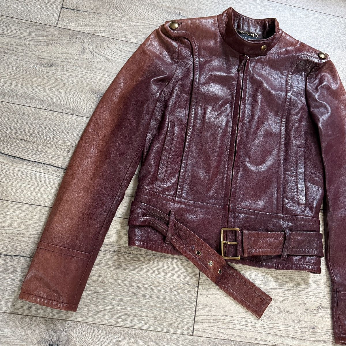 Gucci Gucci Burgundy Leather Jacket Biker by Tom Ford Y2K Size XS / US 0-2 / IT 36-38 - 2 Thumbnail