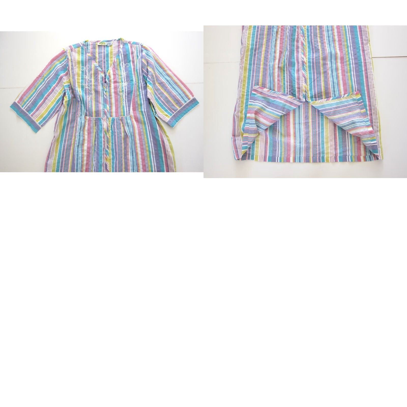 Vintage VINTAGE Collections Etc Maxi Dress Shirt Dress Kaftan Pink Yellow Stripe Cotton Zip Pocket Long Large Women Size L / US 10 / IT 46 - 8 Thumbnail