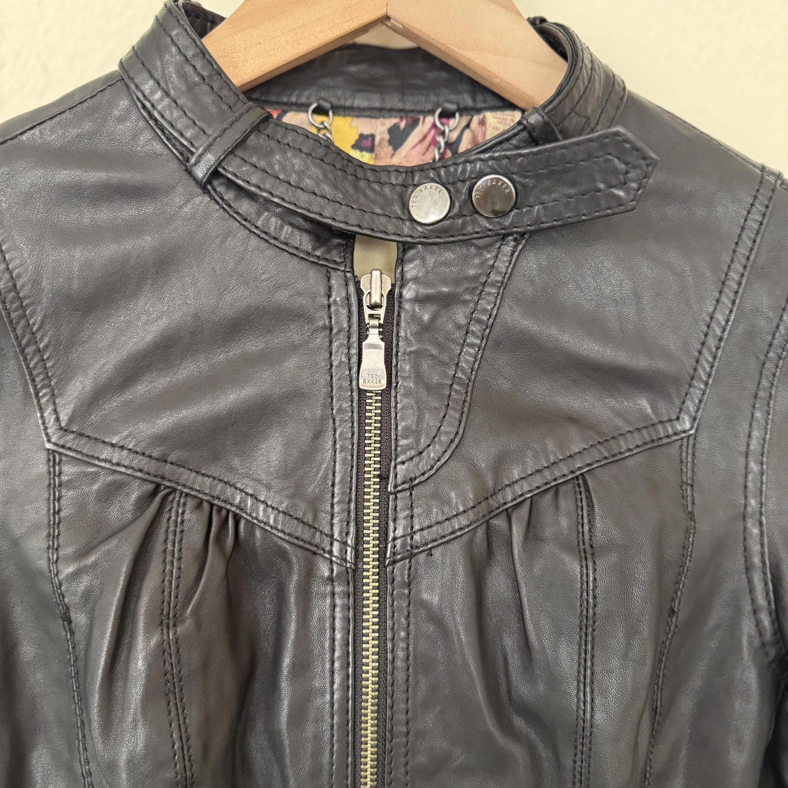 Ted Baker Ted Baker Jacket Women's 1 Black Leather Moto Ruffle Back Size ONE SIZE - 2 Thumbnail