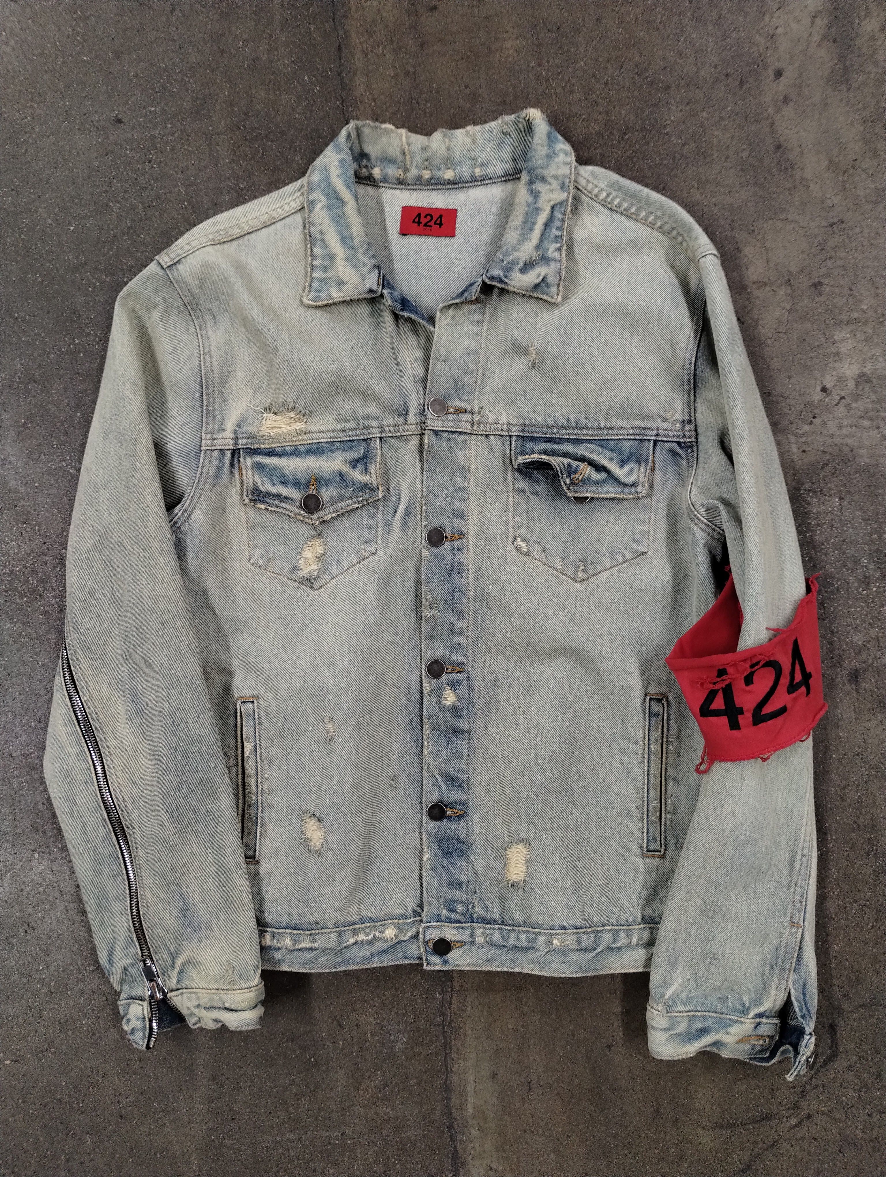 Pre-owned 424 On Fairfax 2015 Original Red Armband Denim Jacket In Blue