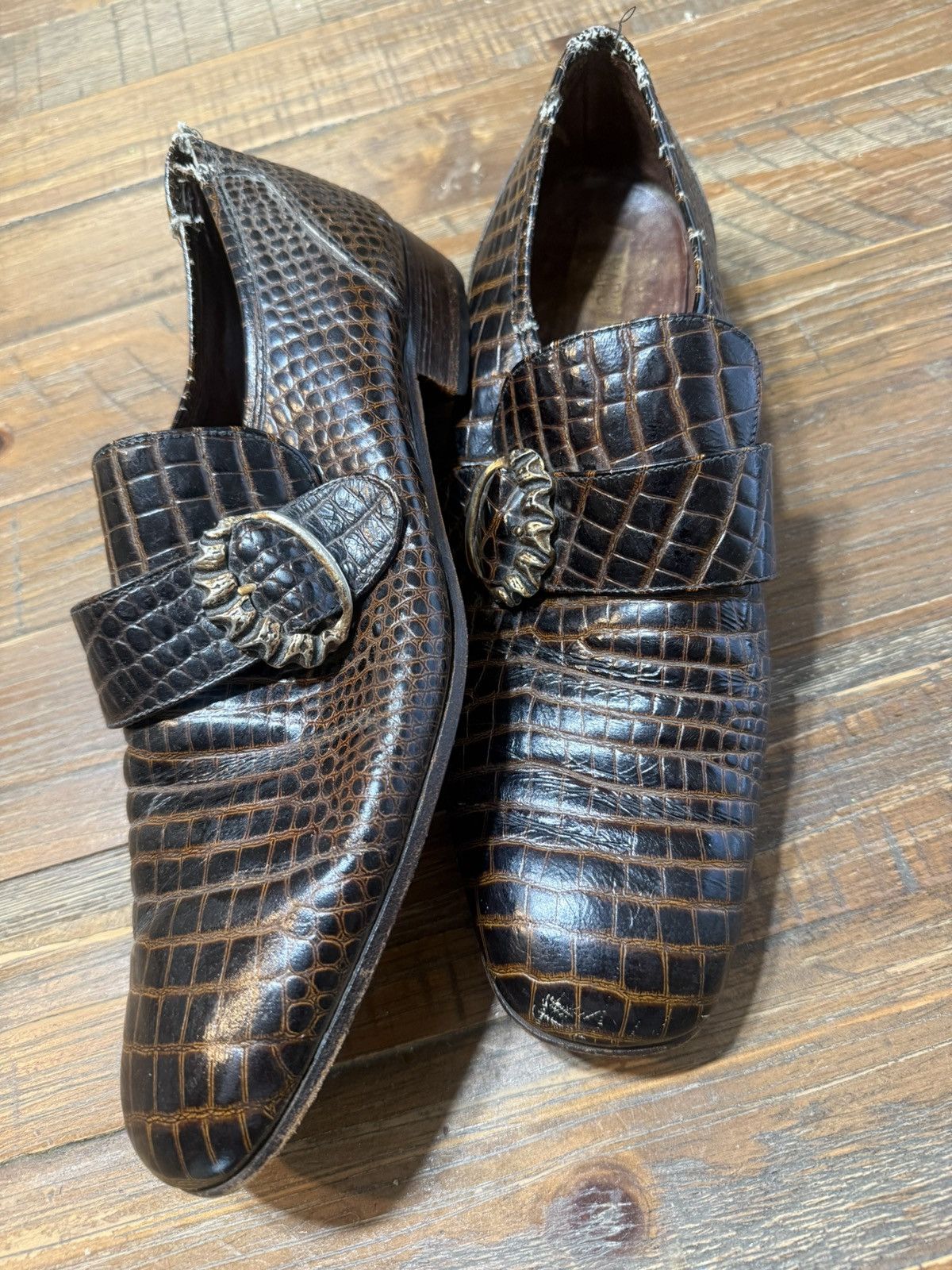 Other Vintage Exotic Alligator Monk Strap Loafers Brown Dress Size US 11 / EU 44 - 1 Thumbnail