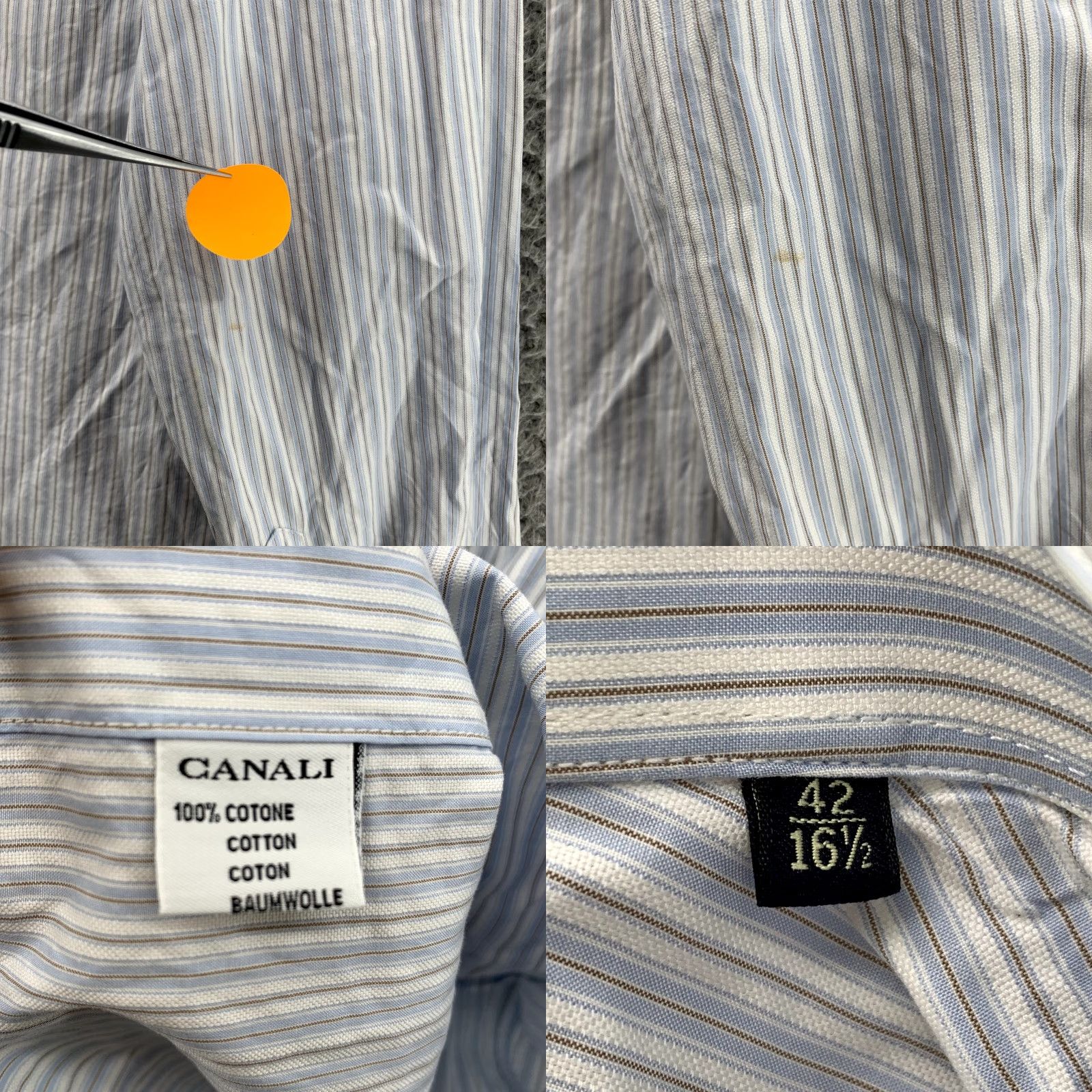 Canali Canali Dress Shirt Blue Striped 42/16.5 ShirtMens Classic Button-Down Collared 90s Preppy Made in Italy Size 46R - 8 Thumbnail