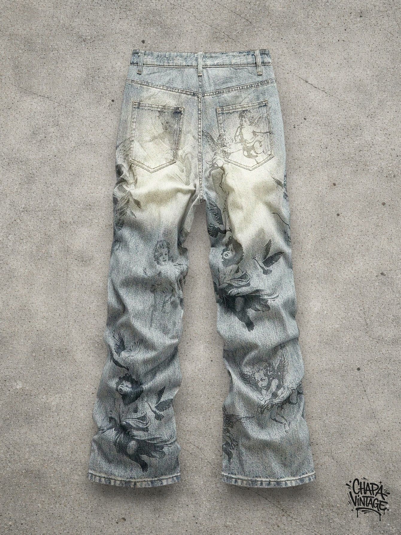 Japanese Brand Slim stacked graphic jeans Size US 32 / EU 48 - 2 Thumbnail