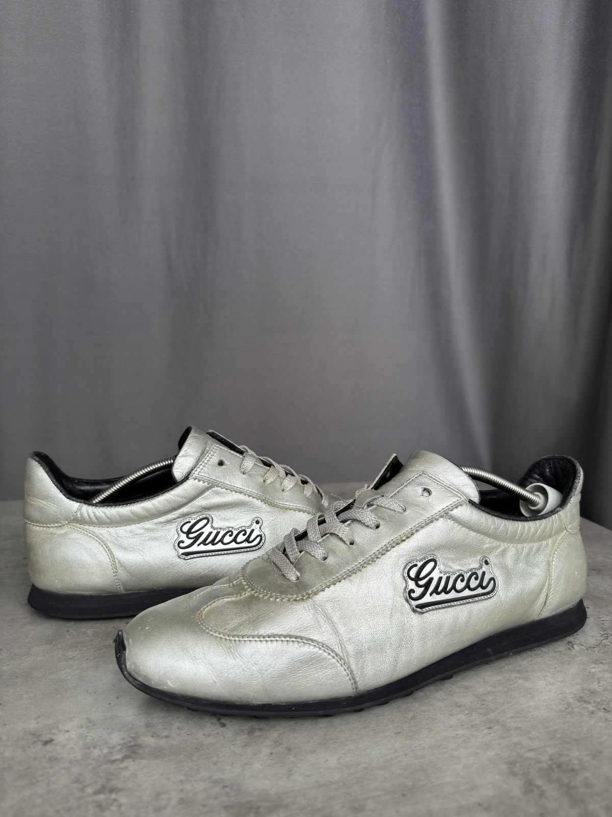 Gucci Vintage Gucci Leather Silver Low Top Sneakers Size US 10 / EU 43 - 2 Thumbnail