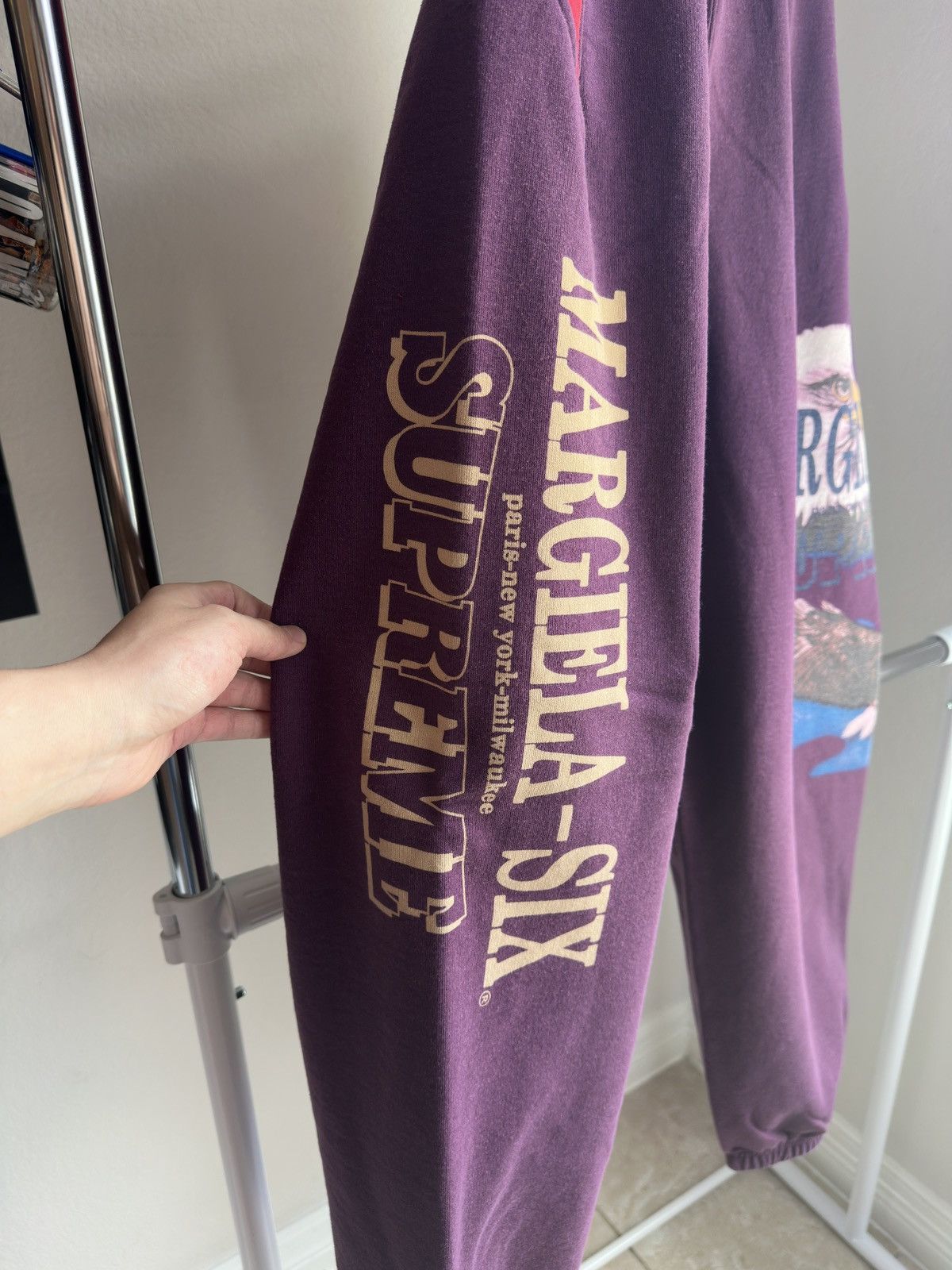 Maison Margiela × Supreme Supreme x MM6 Maison Margiela Eagle Sweatpants Purple Red Size US 36 / EU 52 - 4 Thumbnail