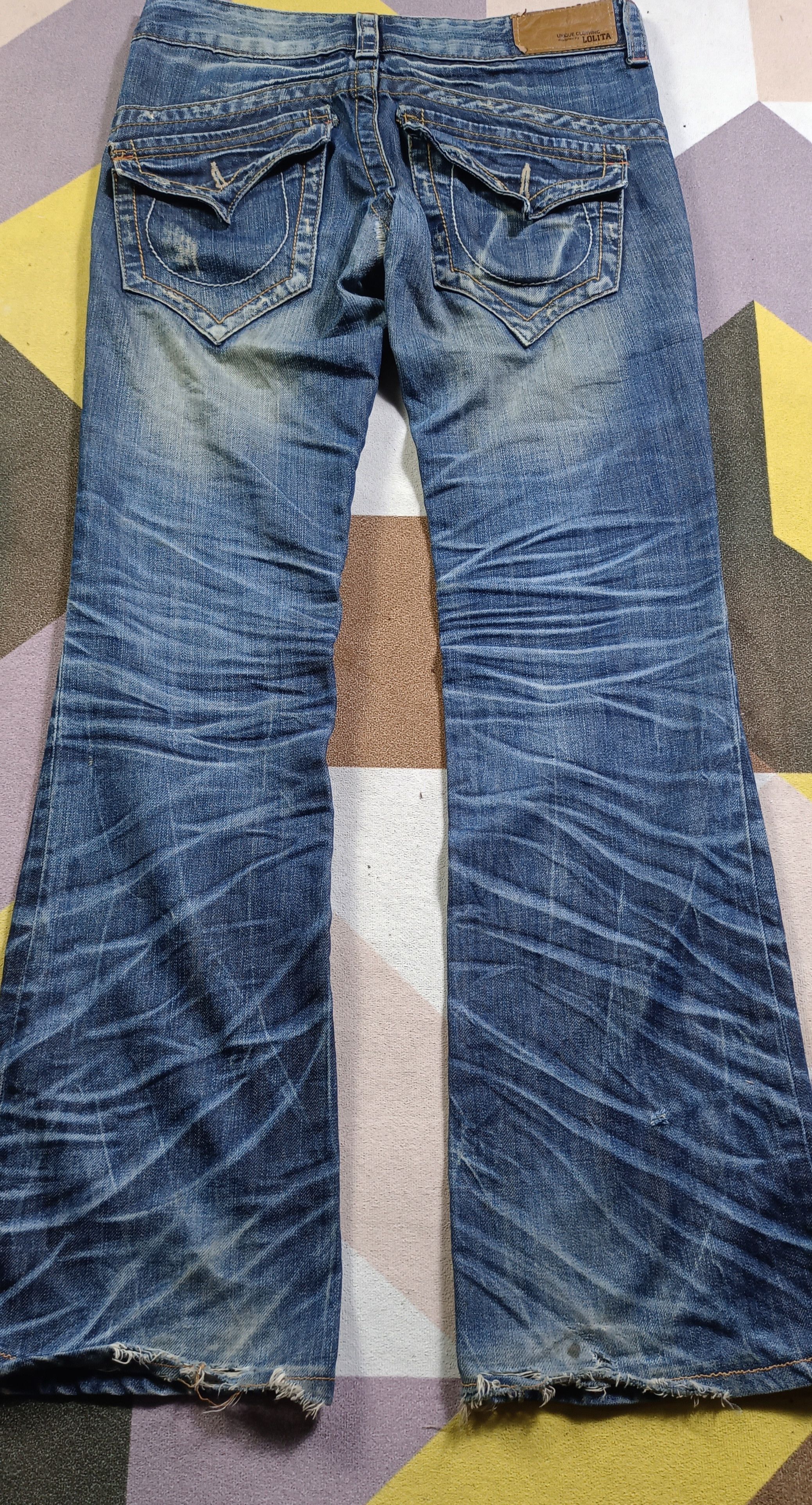 If Six Was Nine 🔥🔥LOLITA Exotic Vtg Denim Super Flare Distressed Jeans Size US 31 - 11 Thumbnail