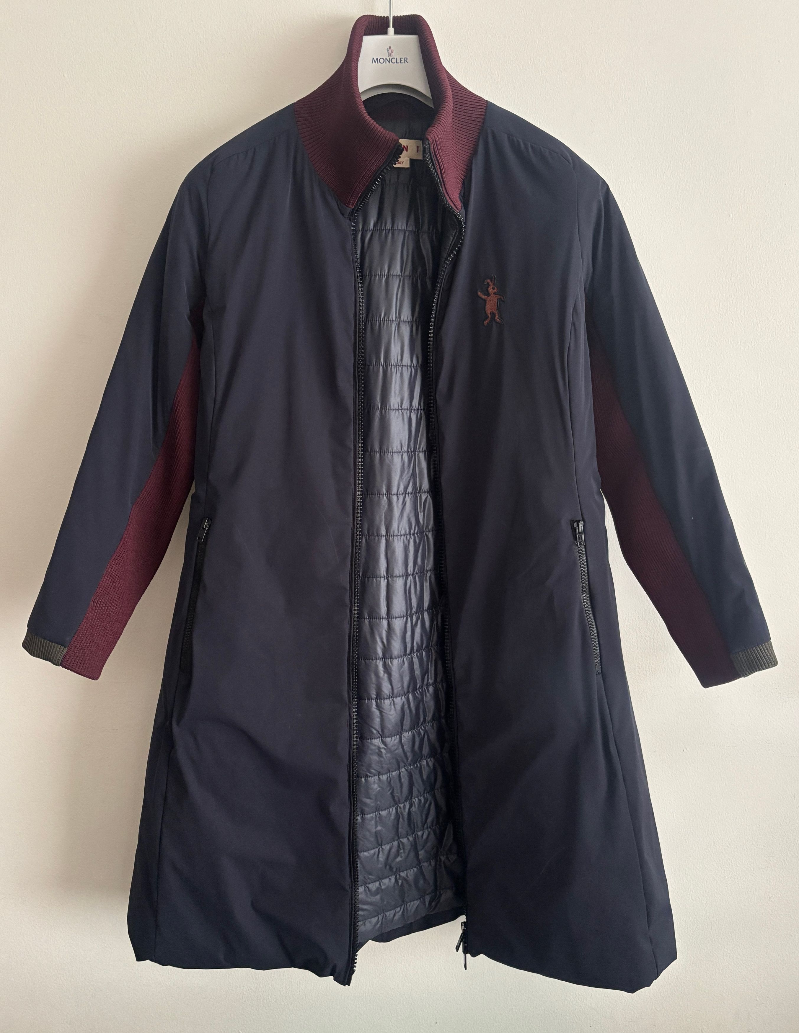 Marni $2160 Navy Burgundy Long Quilted Technical Jacket 42 / 6 Size M / US 6-8 / IT 42-44 - 4 Thumbnail