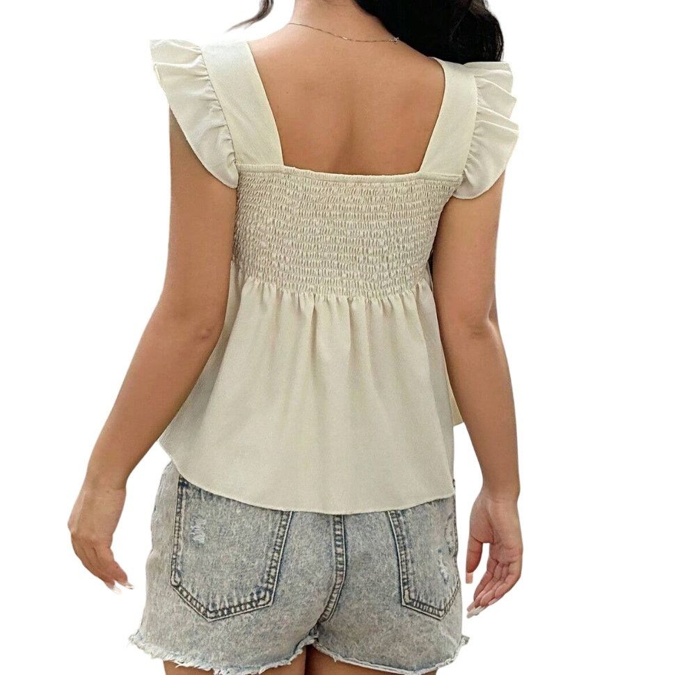 Shein Sweetheart Neckline Peplum Top in Cream, Size M Size M / US 6-8 / IT 42-44 - 2 Thumbnail