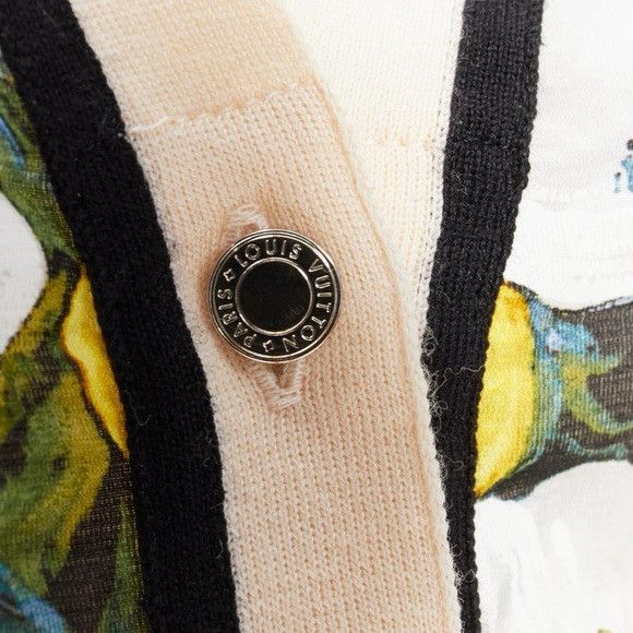 Louis Vuitton LOUIS VUITTON floral silk panel beige ribbed wool cardigan Size S / US 4 / IT 40 - 2 Thumbnail