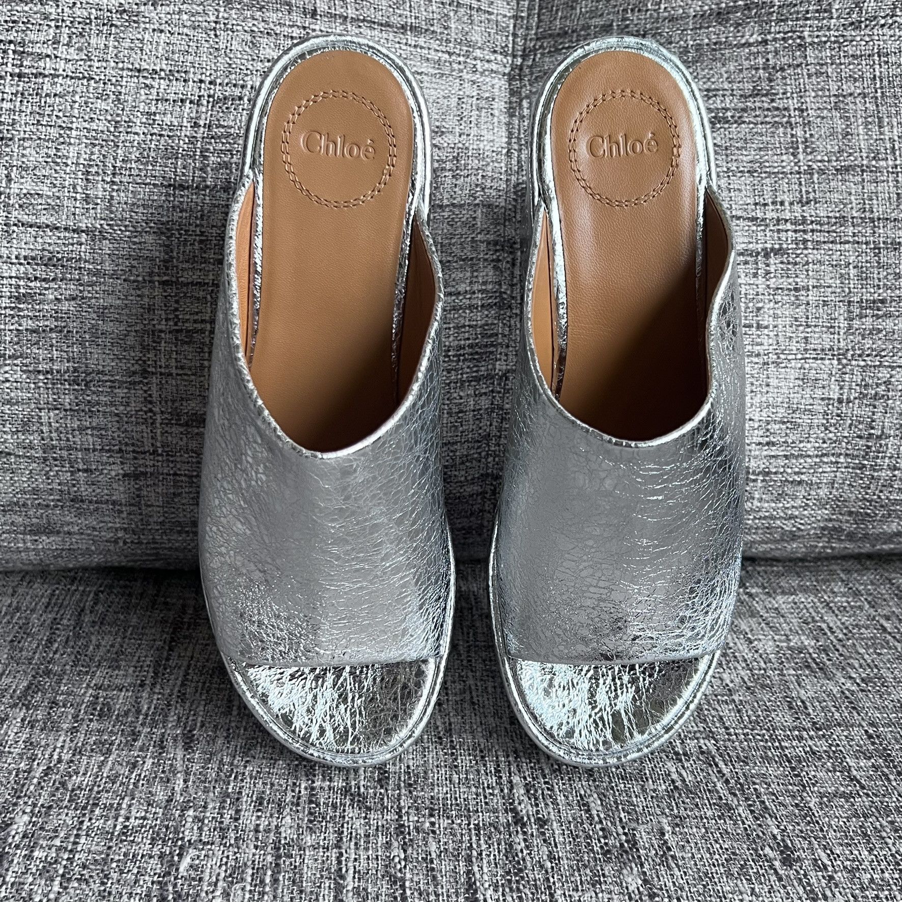 Chloe Chloé Oli 45MM Metallic Leather Platform Mules, Size IT38 Size US 8 / IT 38 - 6 Thumbnail