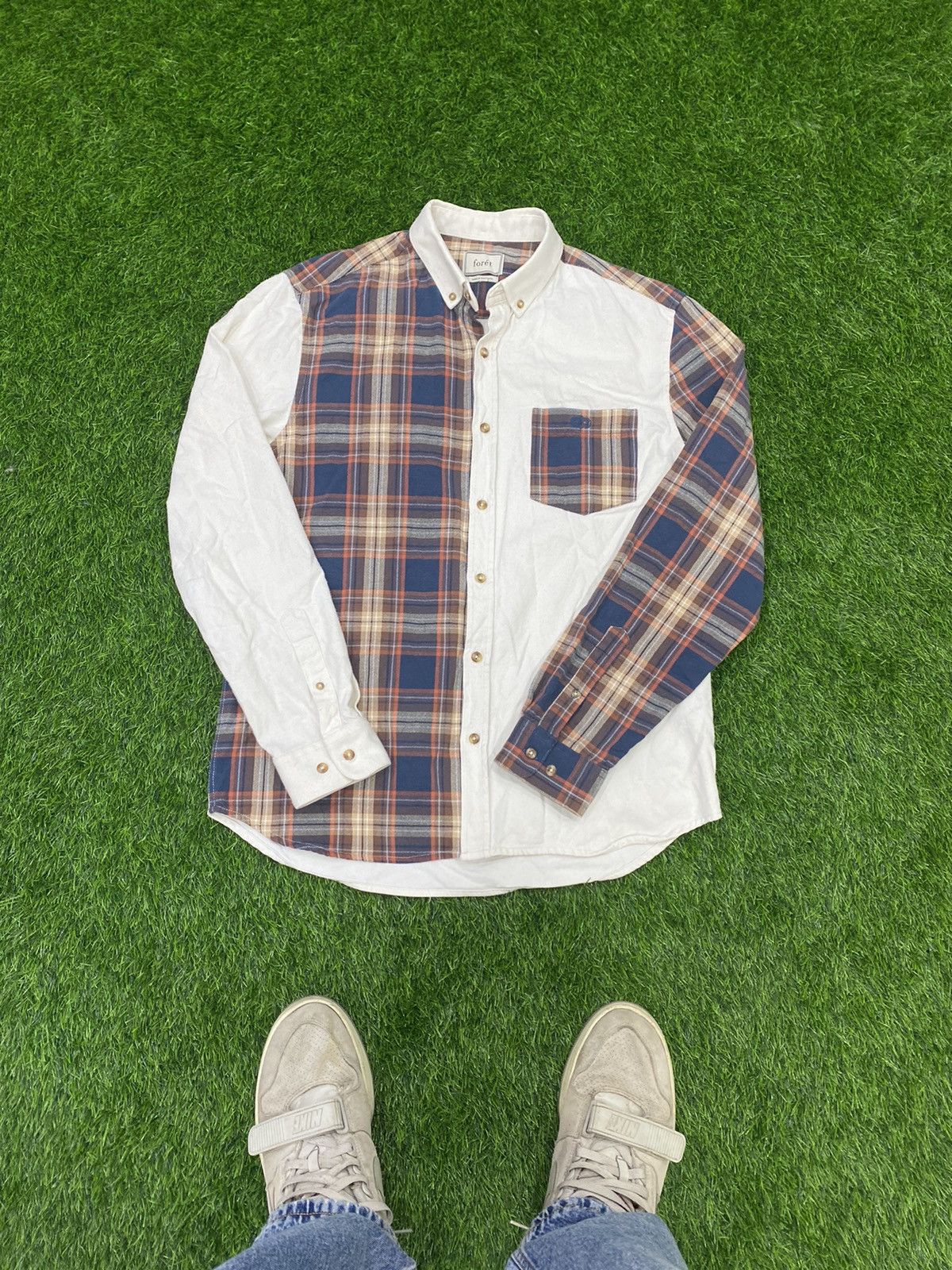 Foret Studio Split Buttom Up Split Check Shirt