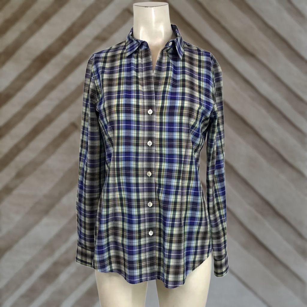 Theory THEORY WOMEN'S SMALL MULTICOLOR PLAID LONG SLEEVE BUTTON UP COTTON TOP SHIRT Size S / US 4 / IT 40 - 1 Thumbnail