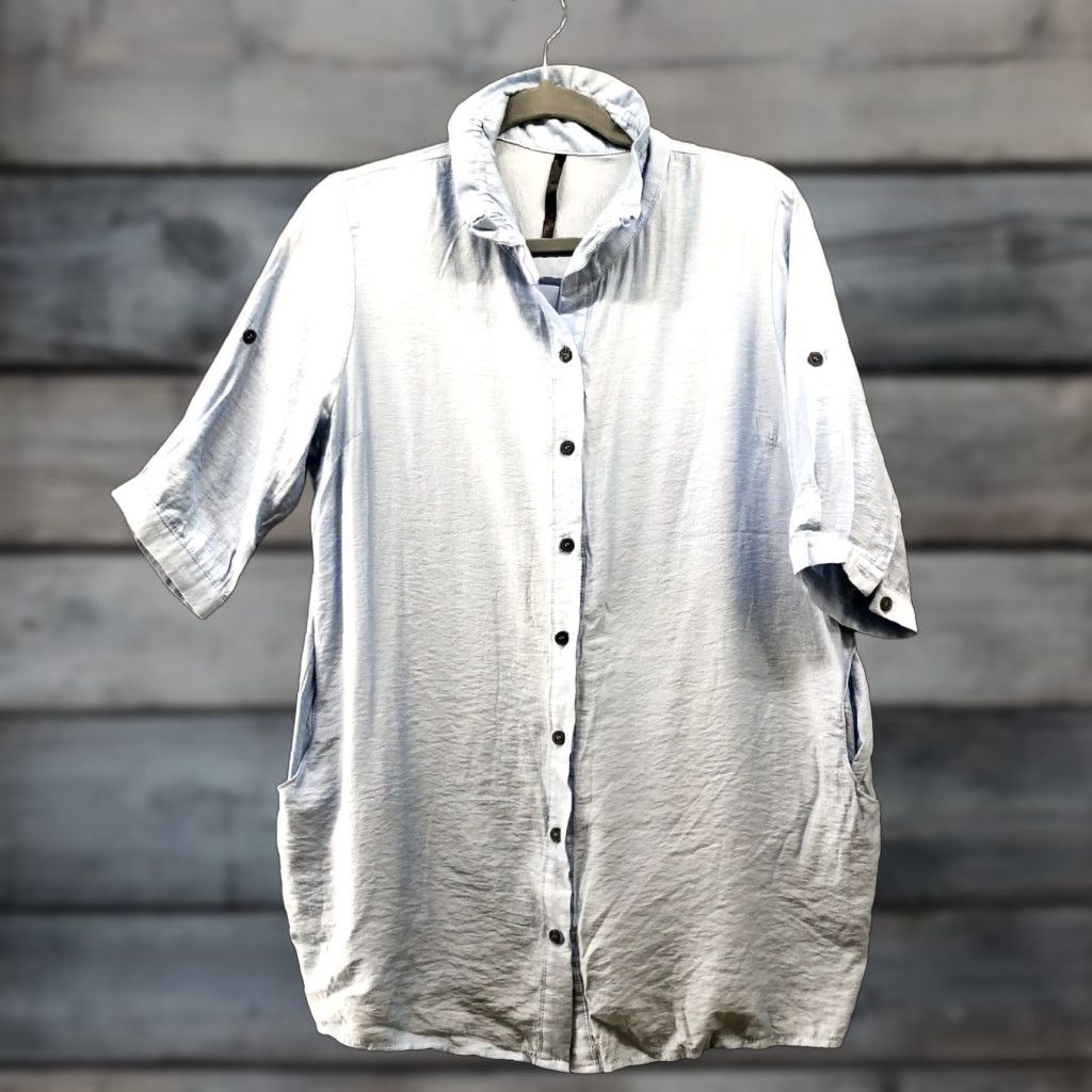 J Brand Merbe Womens Blue Tunic Button Up Shirt Ruffle Collar Sz M Size M / US 6-8 / IT 42-44 - 1 Thumbnail