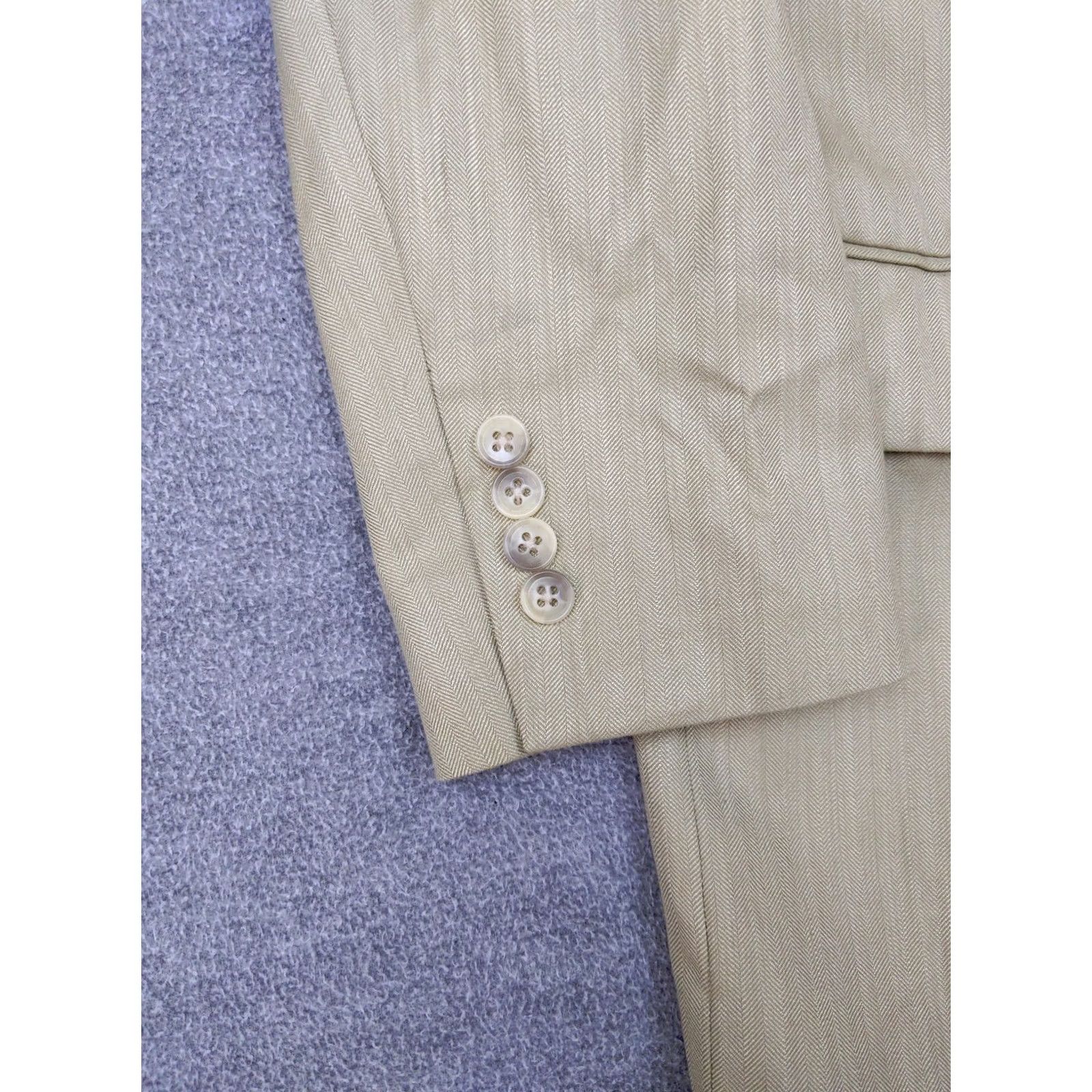 Joseph Joseph & Feiss Mens Blazer Jacket 2-Button Beige Herringbone 38R Viscose Polyester Notch Lapel"} Size 38R - 3 Thumbnail