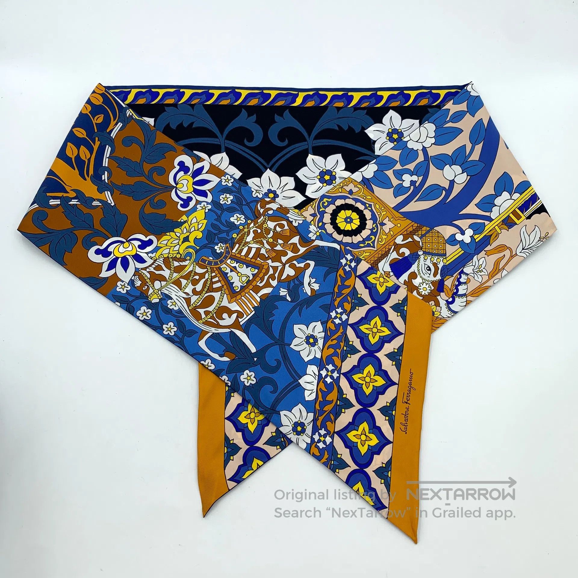 Salvatore Ferragamo Salvatore Ferragamo Dark Blue Floral Animal Print Silk Sca Size ONE SIZE - 2 Thumbnail