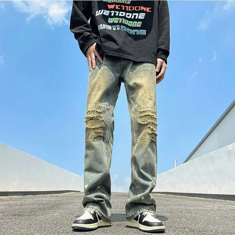 Retro loose splashed ink ripped jeans