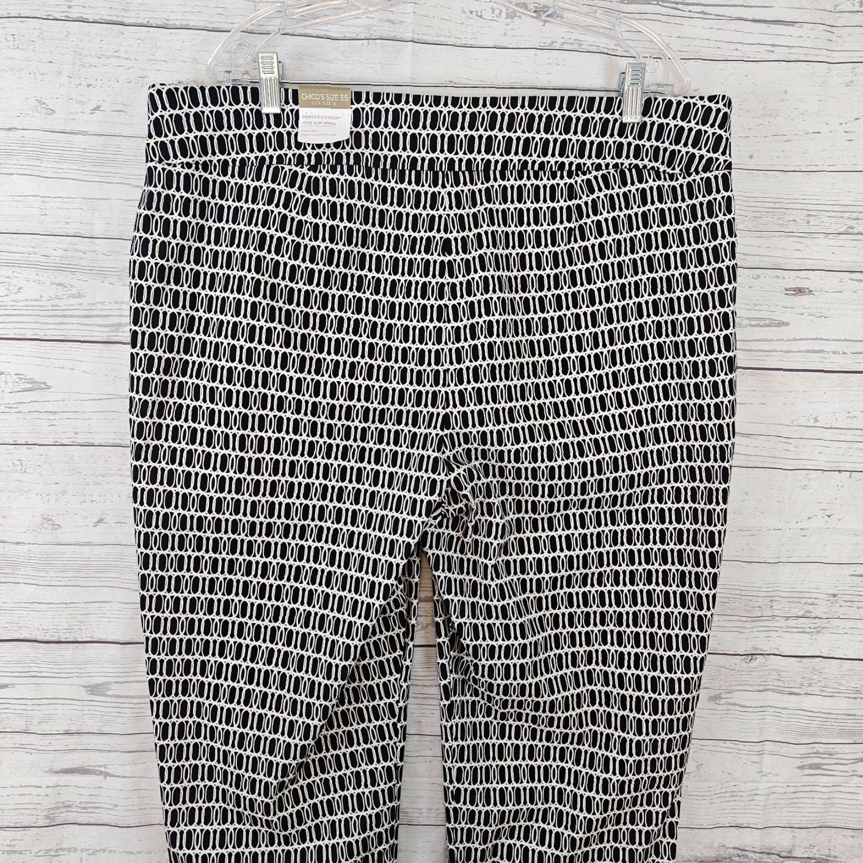 Vintage Chico's Womens Josie Slim Ankle Pants Sz 18 Black White Pull On High Rise Pants Womens Plus 18 Black Size 40" / US 18 - 4 Thumbnail