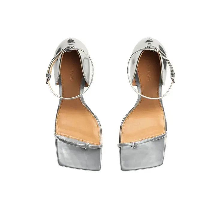 Bottega Veneta o1n1vont1224 Stretch Closeback One-Strap Sandals in Silver Size US 4 / IT 34 - 2 Thumbnail