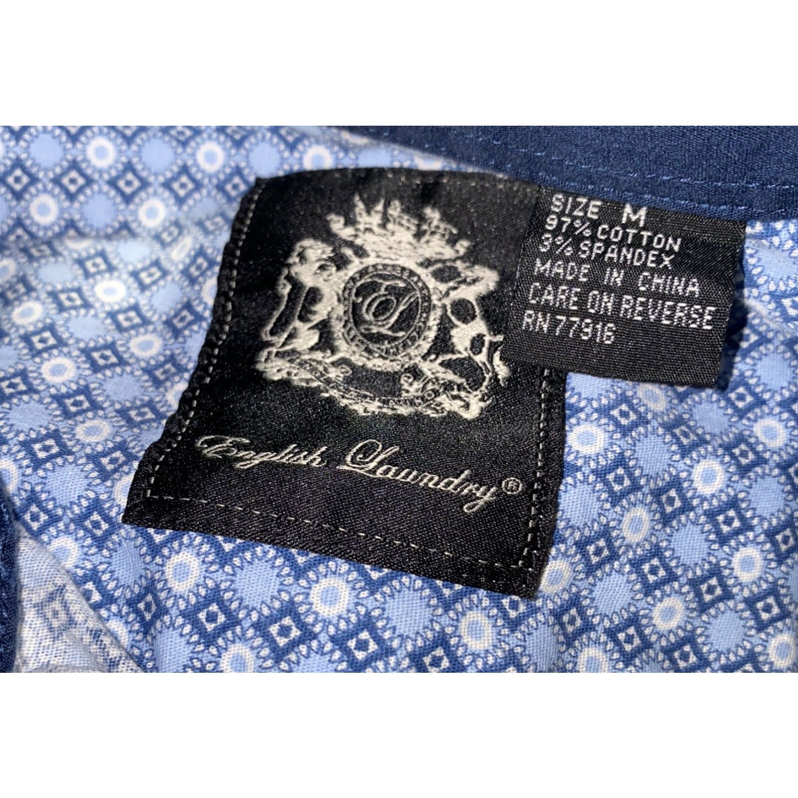 English Laundry English Laundry Shirt Long Sleeve Button-Up Mens M Blue/White Geometric Pattern Cotton Button Front Collared Regular Vintage No Size US M / EU 48-50 / 2 - 6 Thumbnail