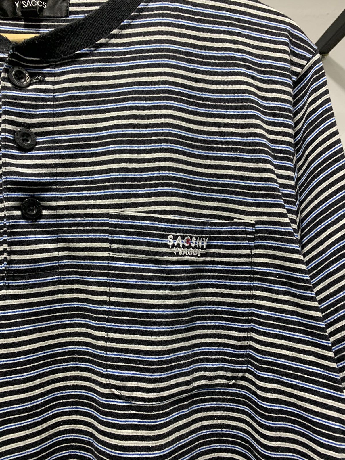 Designer × Y's × Yohji Yamamoto Sacsny Y’saccs Stripes Henley Shirt Size US L / EU 52-54 / 3 - 3 Thumbnail