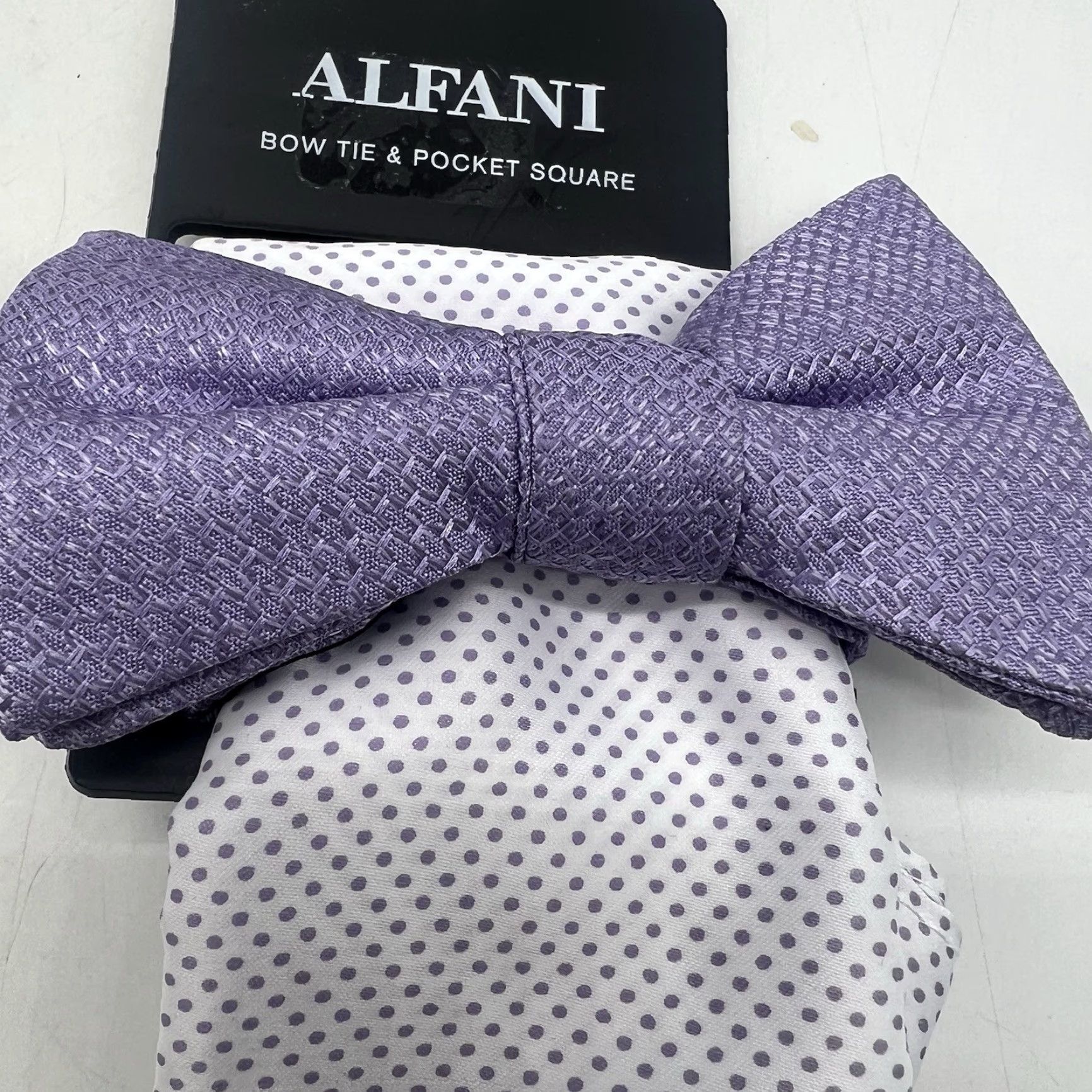 Alfani Alfani Men's Bow Tie & Solid Pocket Square Set NWT Purple Bow Tie Pocket Square 2 Piece One Size Mens Accessories Size ONE SIZE - 2 Thumbnail