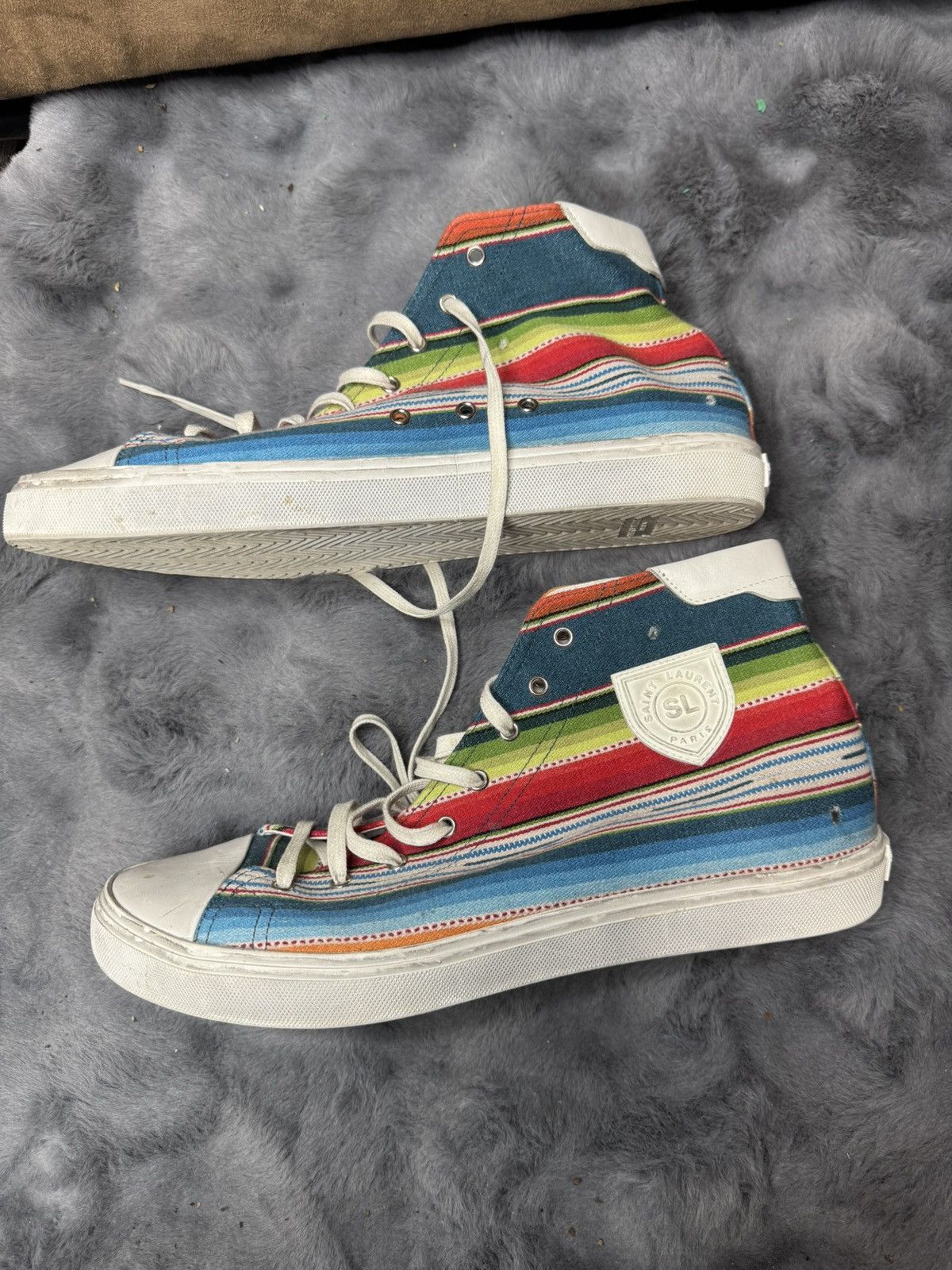 Saint Laurent Paris YSL Saint Laurent BEDFORD Stripe High Top Sneaker Rainbow Size US 15 / EU 48 - 5 Thumbnail