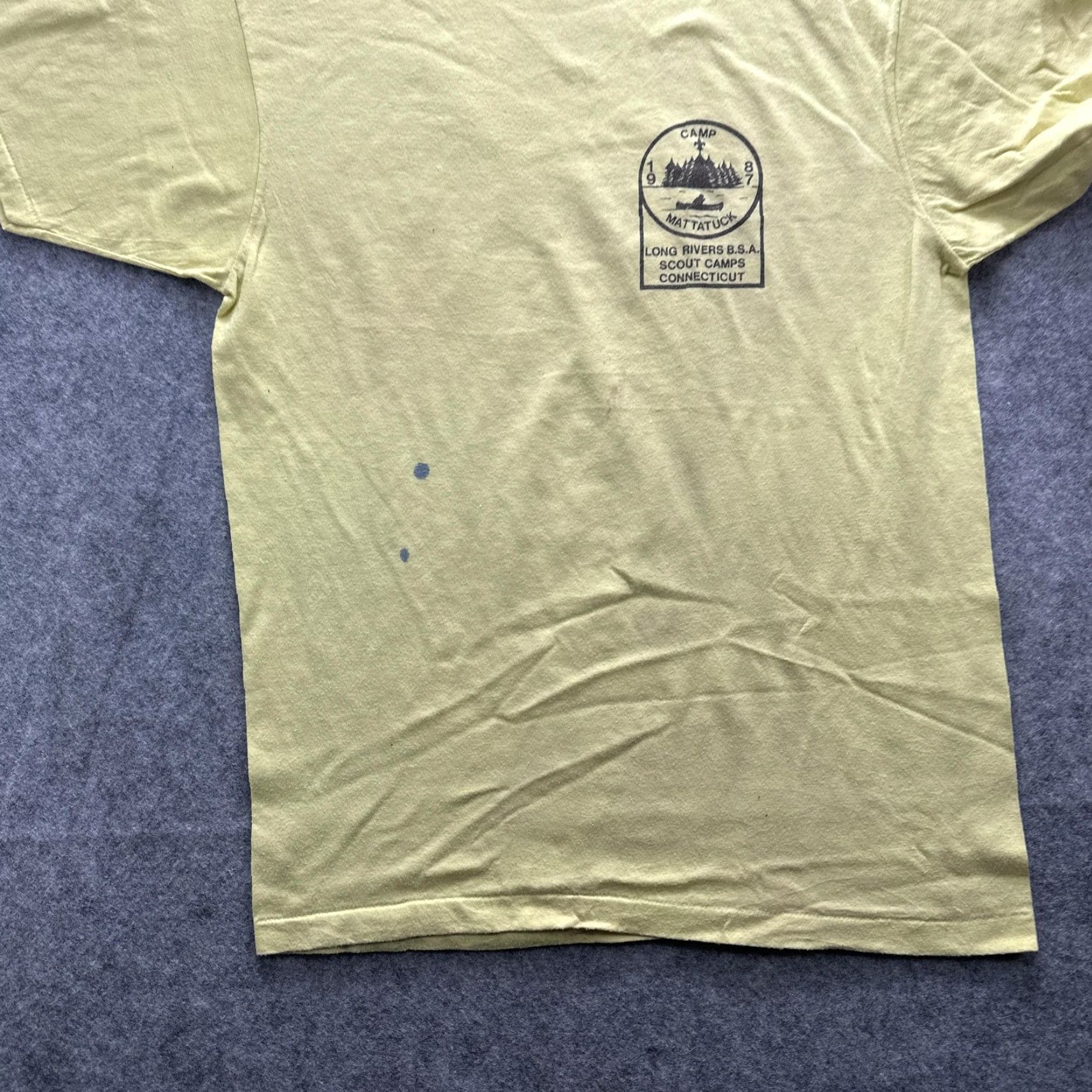 Vintage VINTAGE Camp Mattatuck Shirt Mens Large Yellow Graphic BSA Scout Camp 1987 80s Size US L / EU 52-54 / 3 - 5 Thumbnail