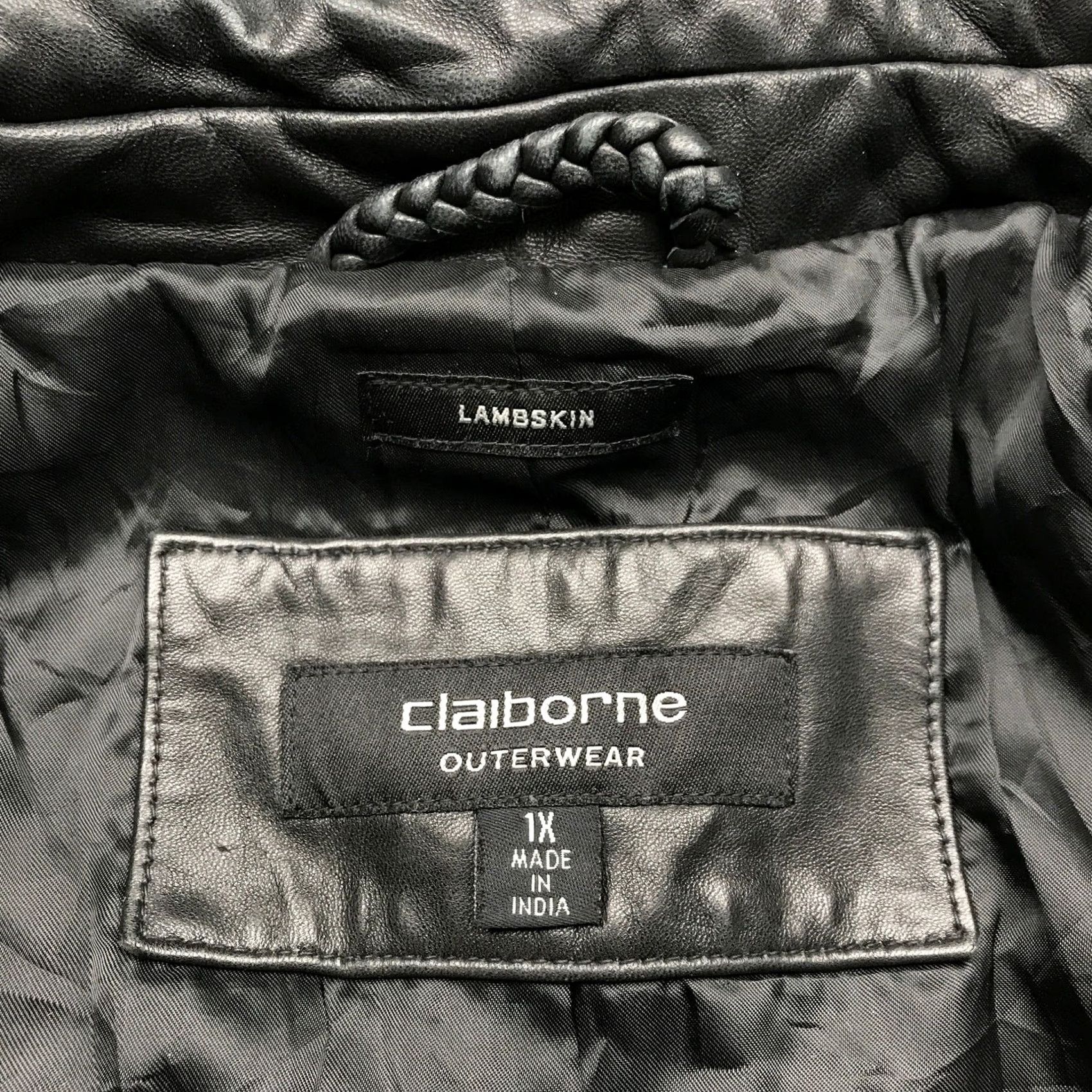 Liz Claiborne Claiborne Outerwear Lambskin Leather Coat Jacket Womens 1X Black Button Front Overcoat Long Sleeve Pockets Lined Mid-Length Wool? (Note: Multi-term) Size XL / US 12-14 / IT 48-50 - 4 Thumbnail