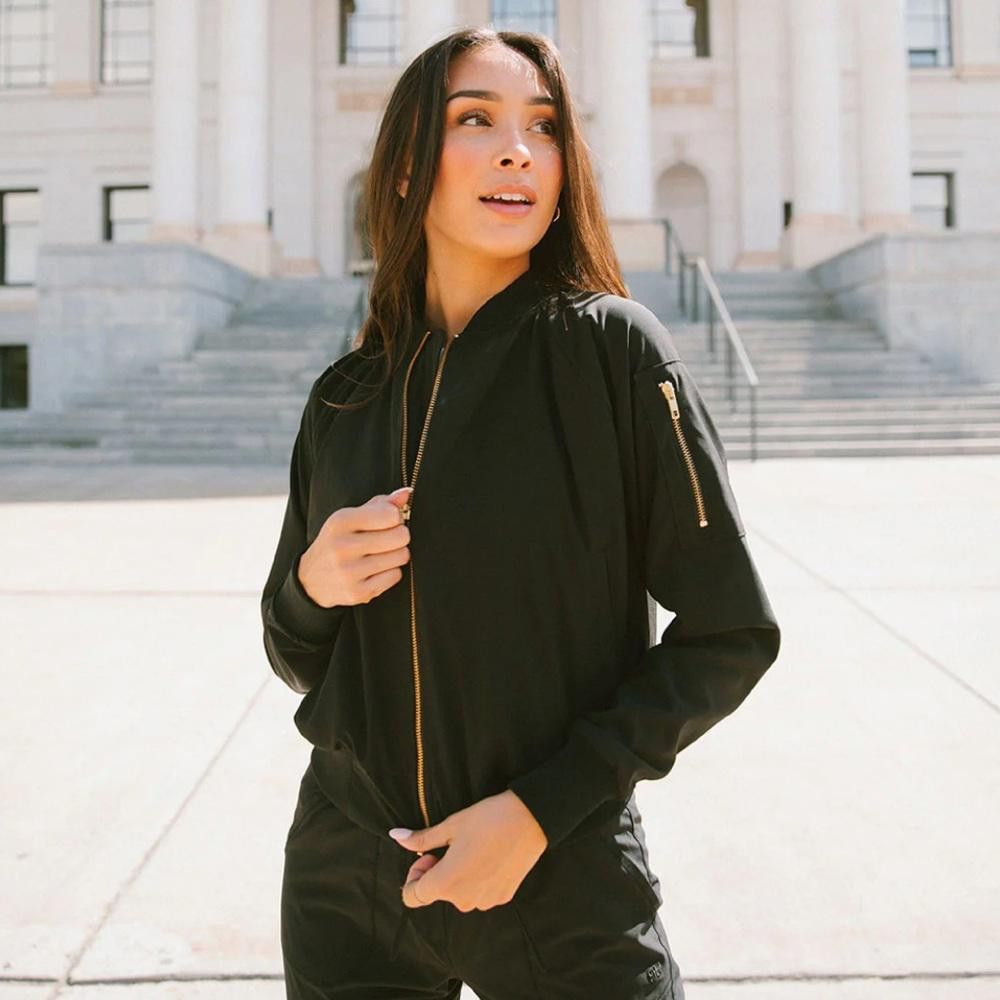 Designer Albion Fit Women’s Black w/Gold Zipper Bomber Jacket XS Size XS / US 0-2 / IT 36-38 - 1 Thumbnail