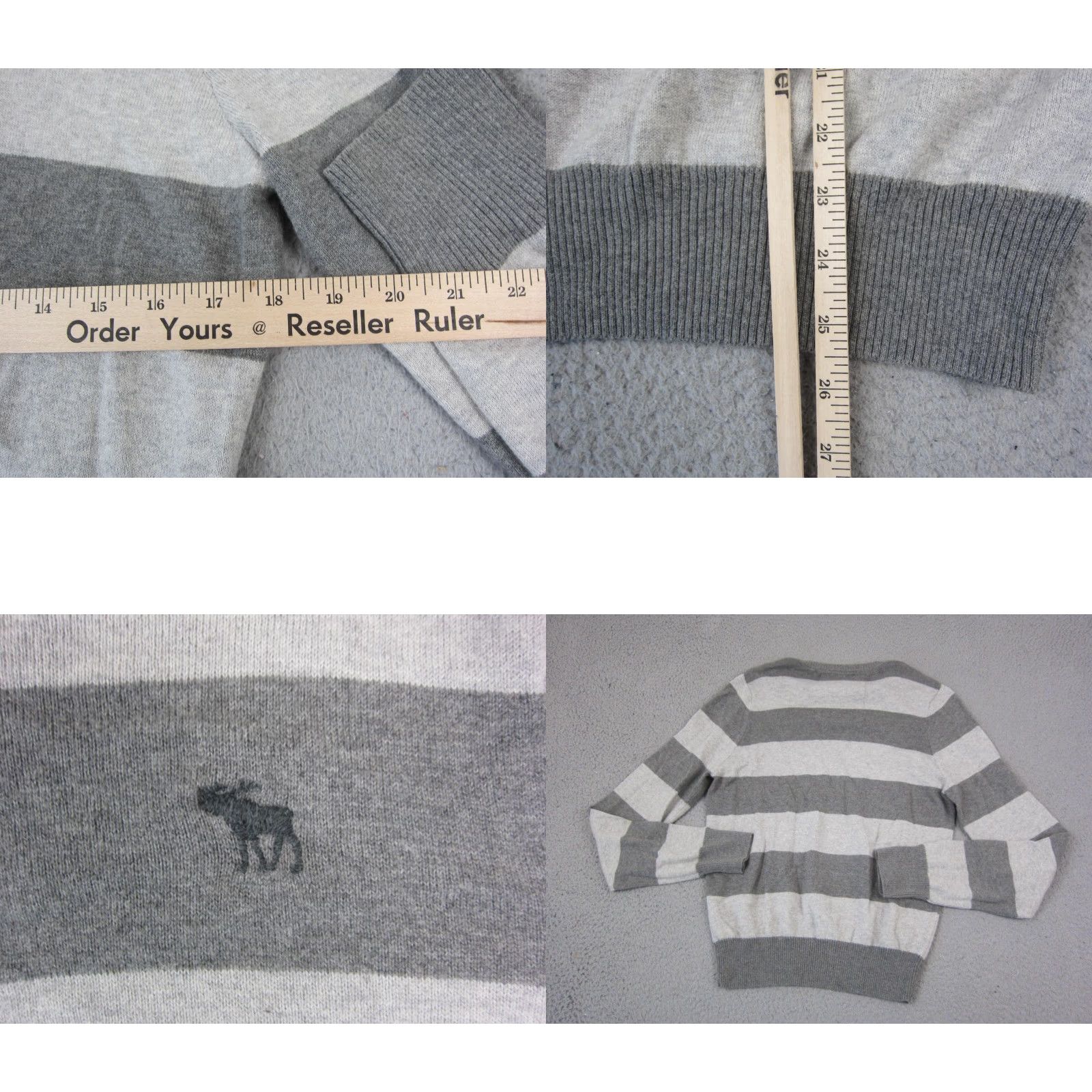 Abercrombie & Fitch Abercrombie Sweater Mens M Gray Striped Cotton Wool Knit 90s Slim Pullover Crew Neck Vintage Size US M / EU 48-50 / 2 - 8 Thumbnail