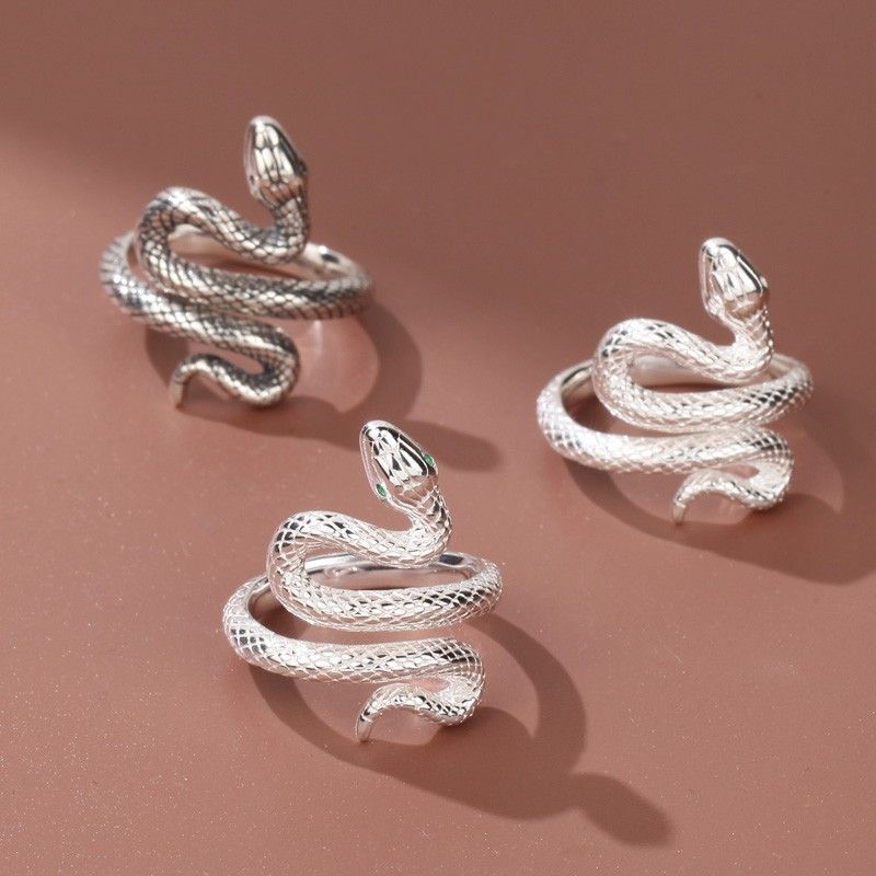 Jewelry Snake Retro Jewelry Rings Open Size Chrome Ring (Size 7-13) Size ONE SIZE - 3 Thumbnail