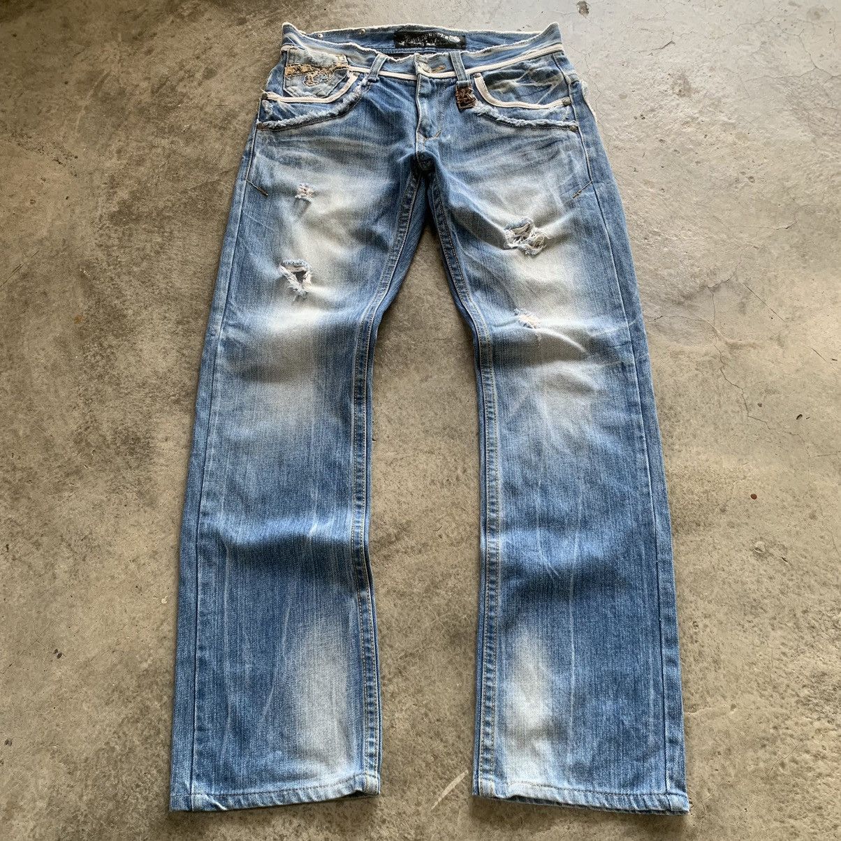 14th Addiction × If Six Was Nine × Japanese Brand RedPepper Spellout Embroidery Zipper Pocket Jeans Size US 33 - 1 Thumbnail