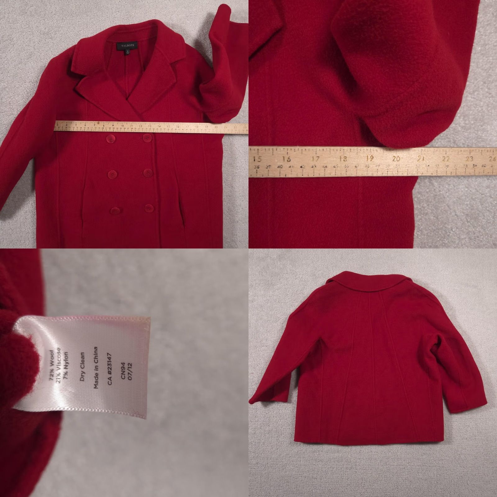 Talbots Talbots Jacket Womens 16 Red Wool Blend Pea Coat Short Double Breasted Classic Size 38" / US 16 / IT 52 - 8 Thumbnail
