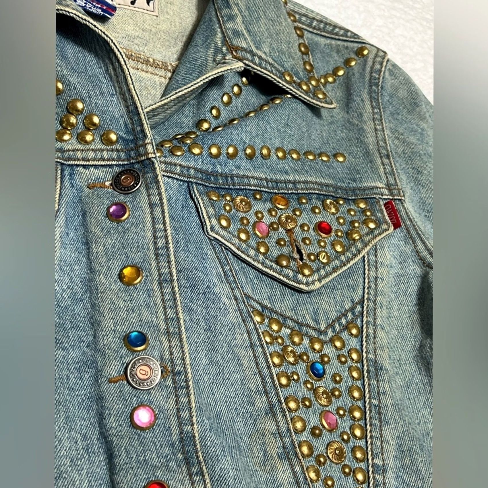 Denime VINTAGE Gazoz Beaded Bomber Jacket Blue Denim Large Women Size 36" / US 14 / IT 50 - 5 Thumbnail