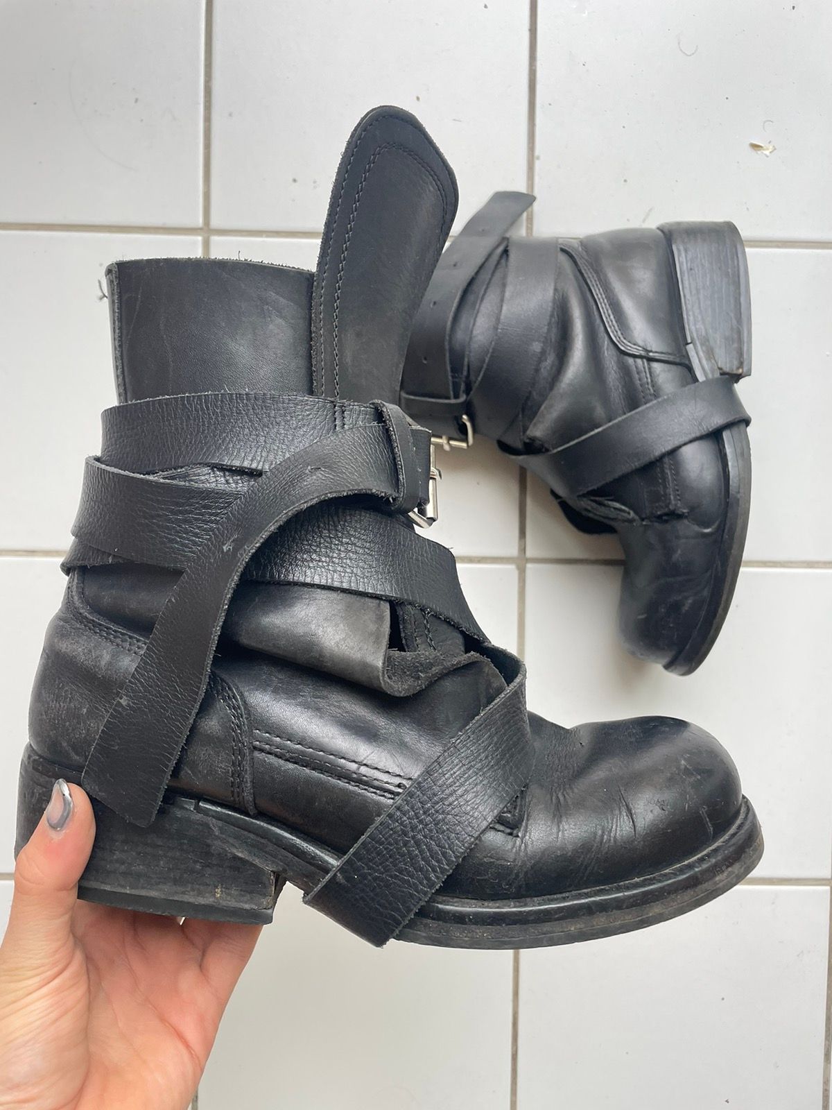 Pre-owned Dirk Bikkembergs 90's Leather Black Boots With Belt And Laces (39)—
