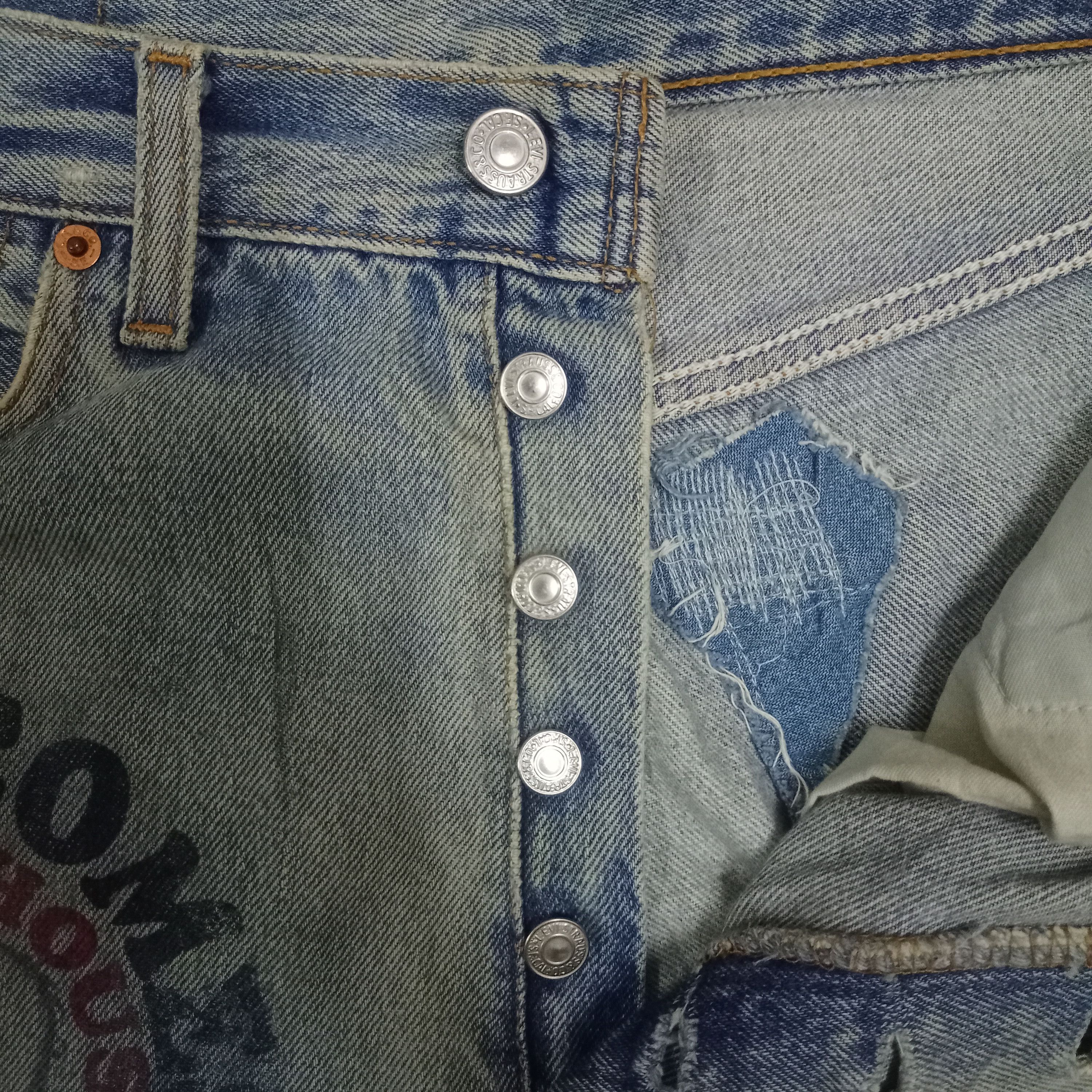 Levi's × Levi's Vintage Clothing UK Vintage 80s Levis 501 Graphic Print Style Loose Jeans Size US 31 - 3 Thumbnail